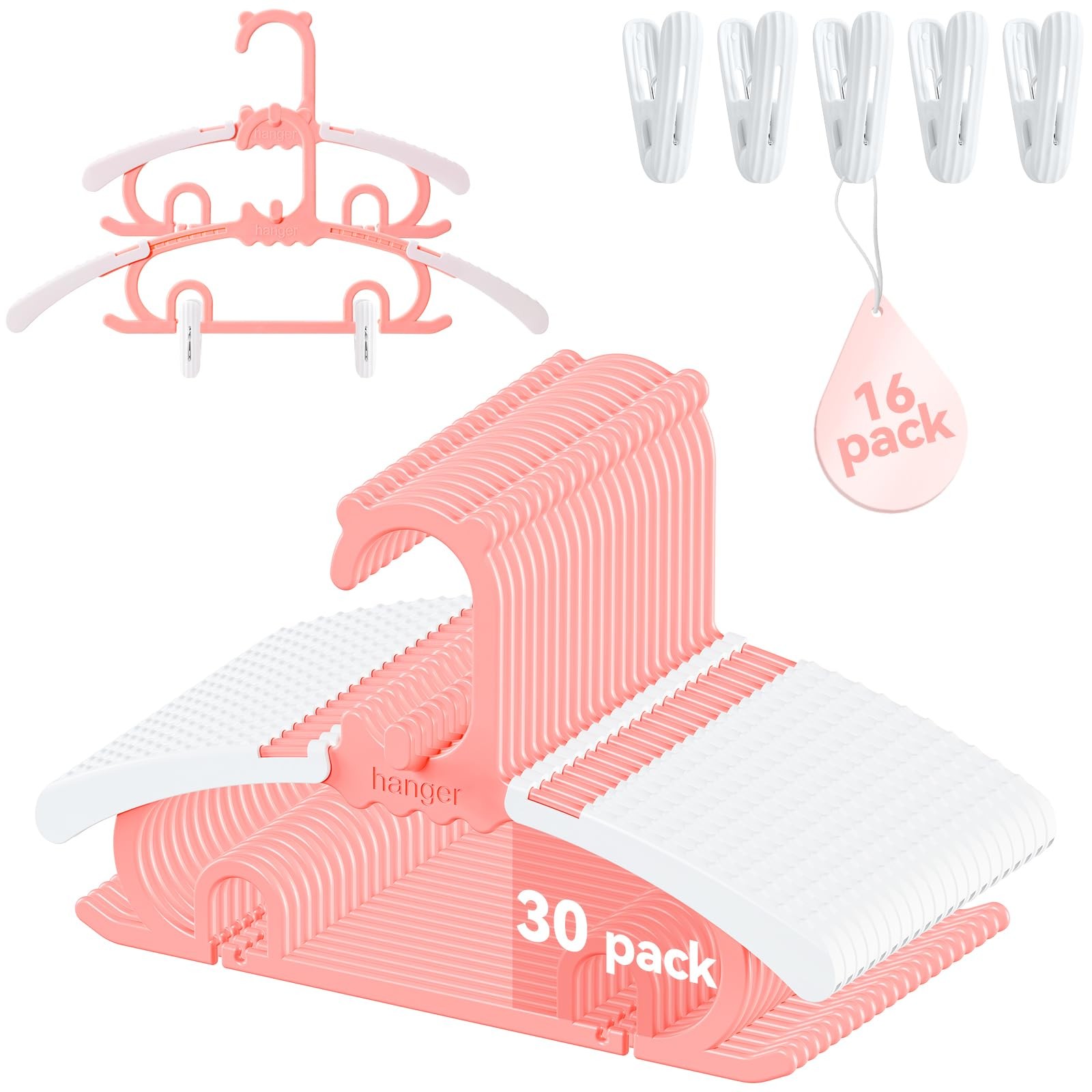 30 Pack Baby Hangers 16 Detachable Clips Adjustable 11.14-15.55 Stackable