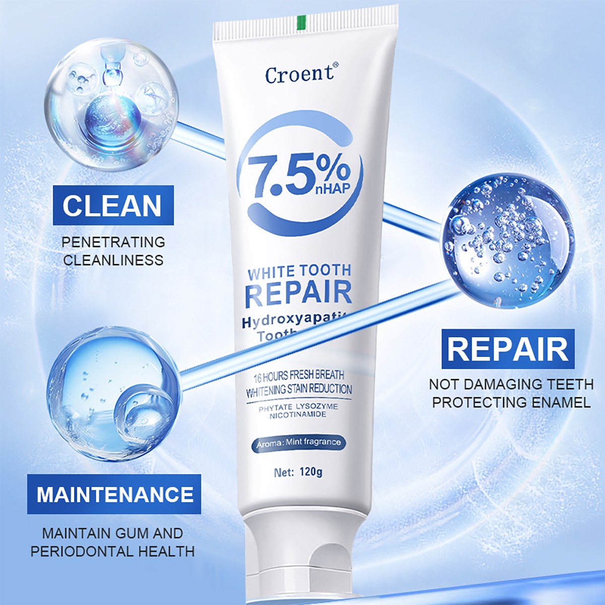 7.5% Hydroxyapatite Toothpaste Remove Yellow Tooth Stains For Sensitive Teeth