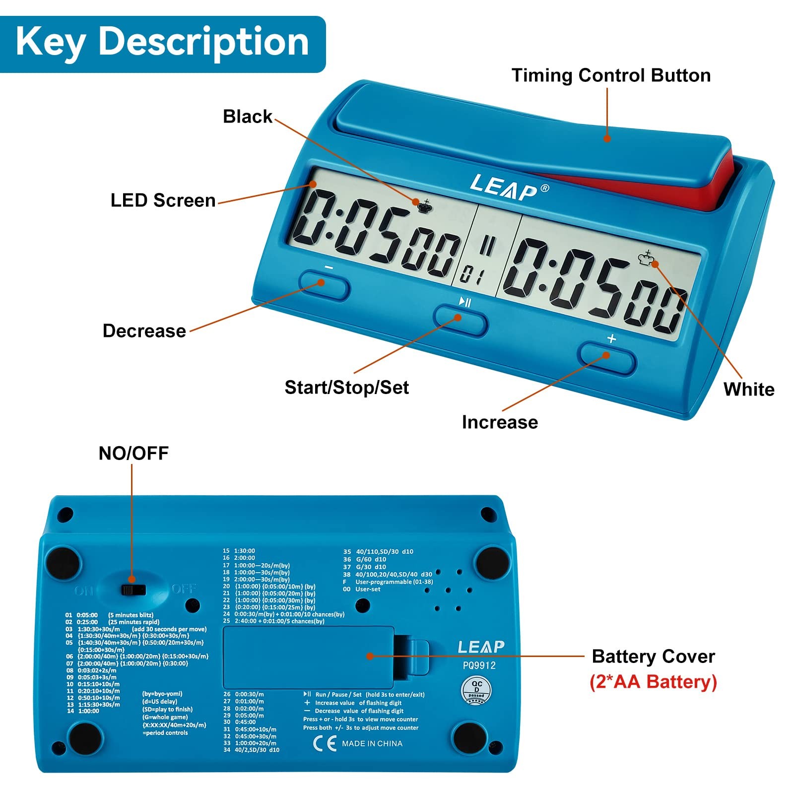 LEAP Chess Clock Advanced Digital Chess Timer 7 Type 38 Timing Set Modes