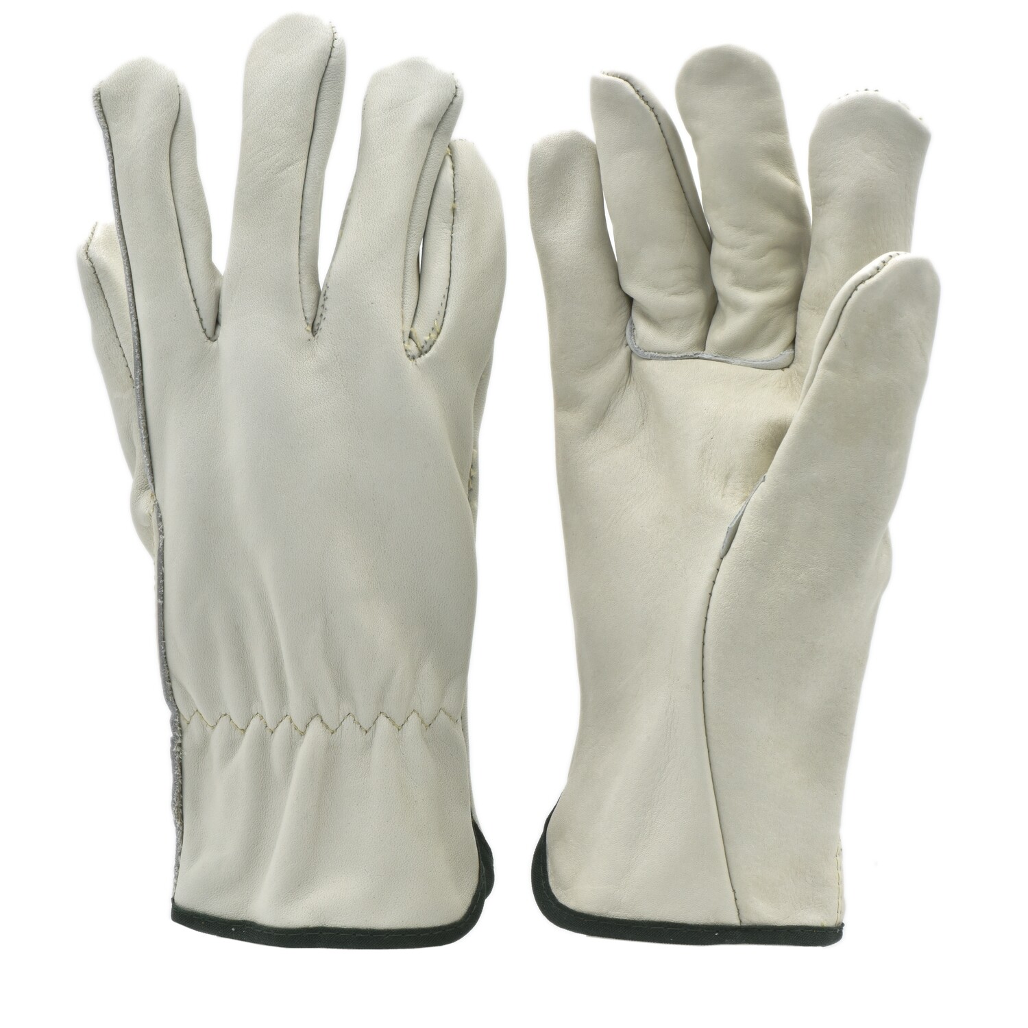 Cowhide Leather Work Gloves, Genuine Grain, Driver Construction, 3 Pair Pack