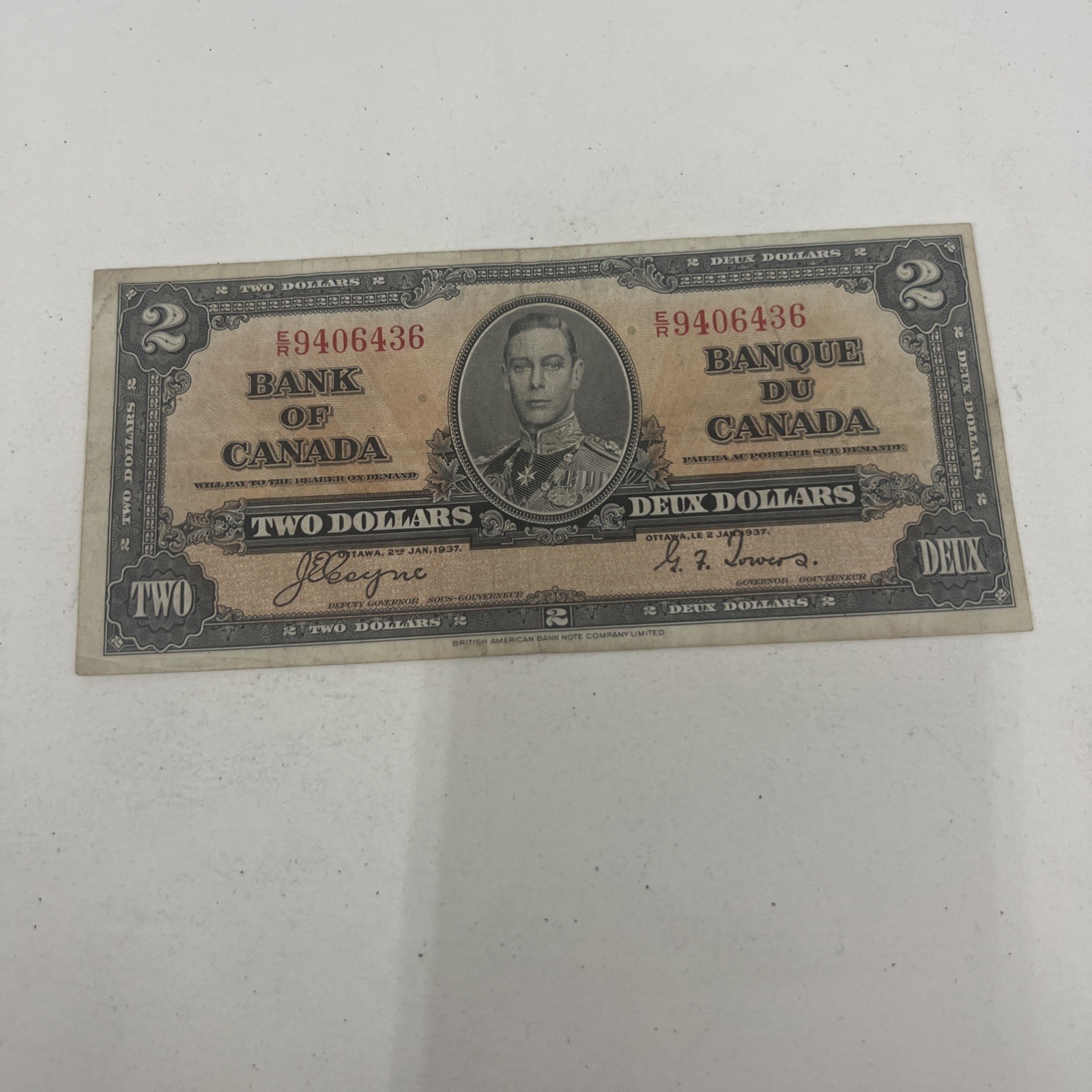 Bank Of Canada Two Dollars 59c 1937 Banknote