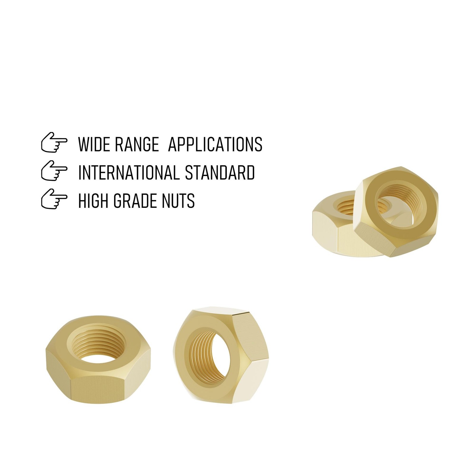 4PCS M16-2 Brass Hex Nuts Metric Coarse Thread Hexagon NutISO 4032 Class 4.8