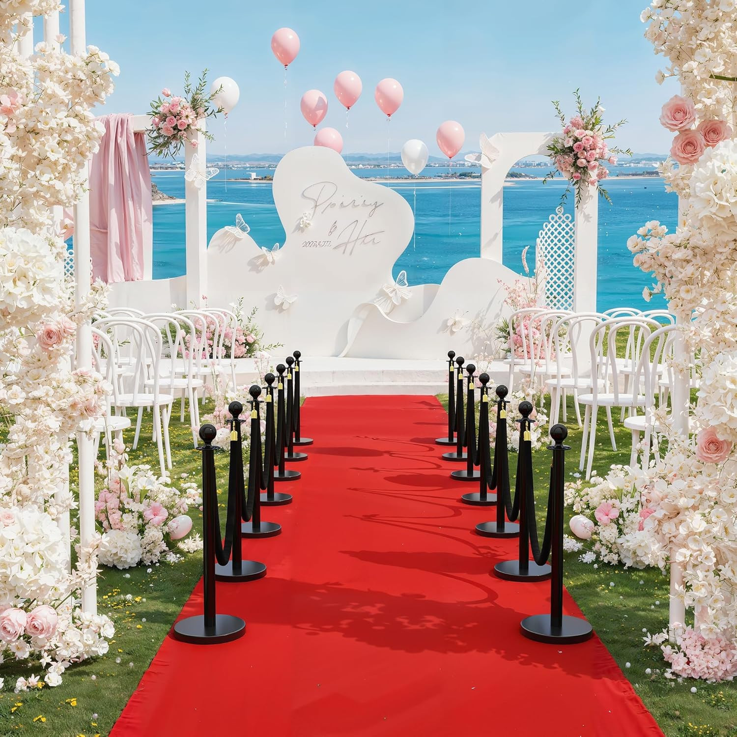 Stanchion Post Set 4 Pcs with Velvet Ropes Red Carpet Black Crowd Control Kit