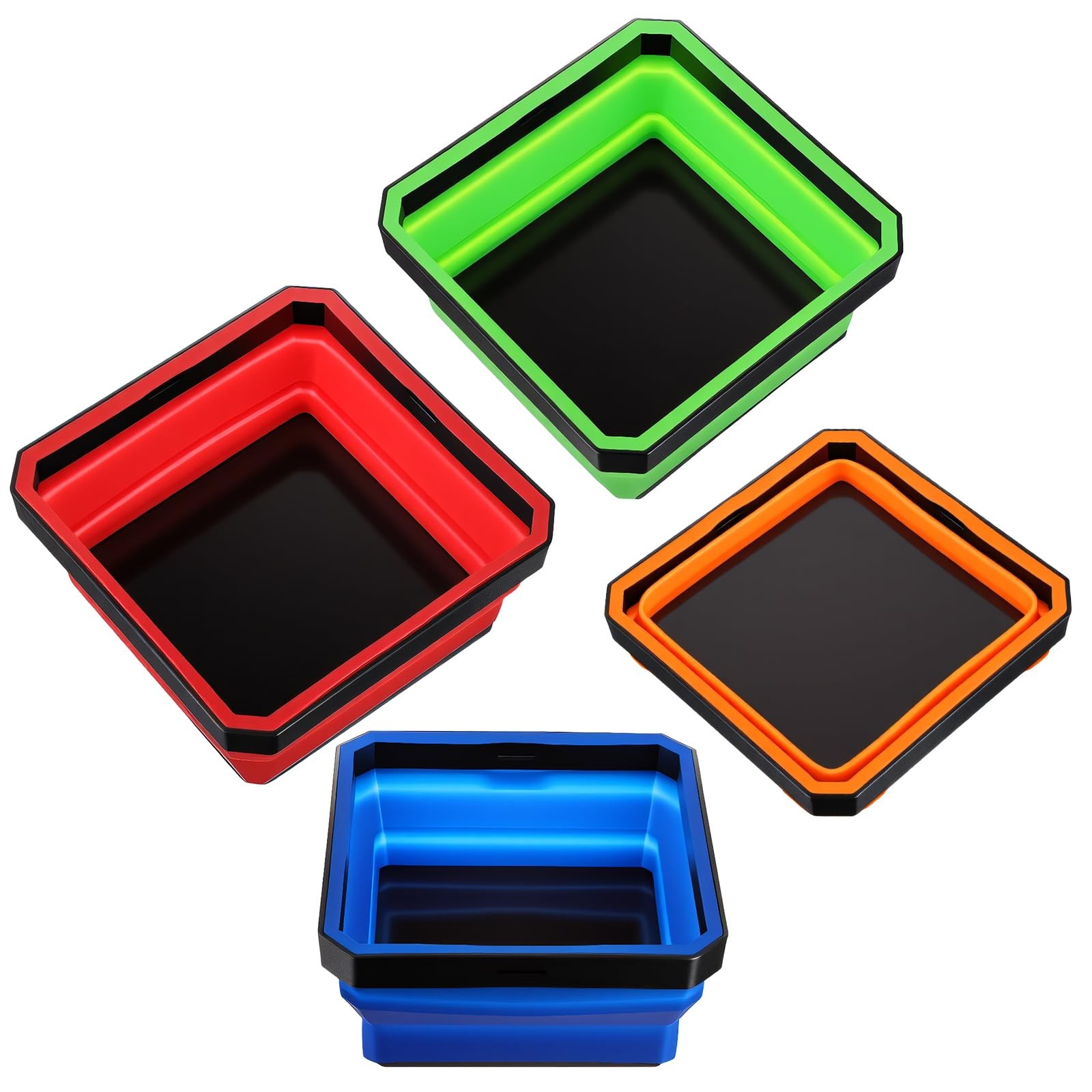 4 Pcs Foldable Magnetic Parts Tray, 4.25 Inch Square Silicone Tool...