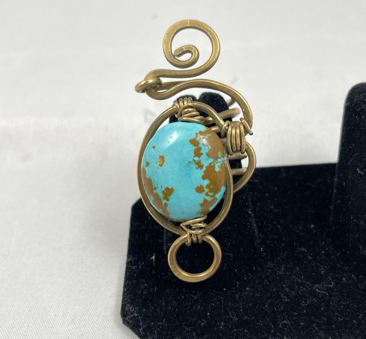 Artisan Cooper Wire Wrap Turquoise Statement Ring - Size 6