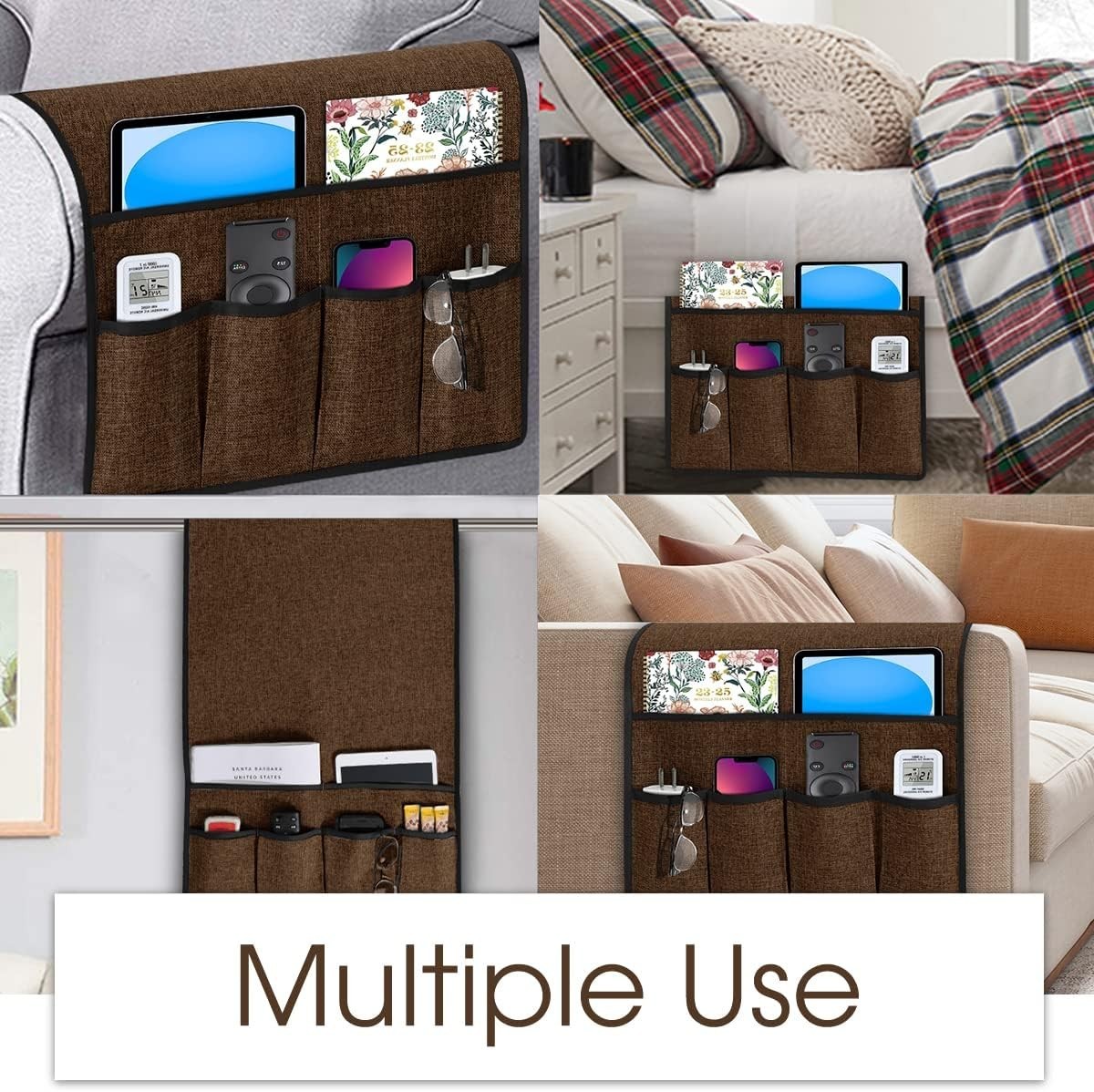 Sofa Armrest Organizer with 6 Pockets, Tablet Phone Storage