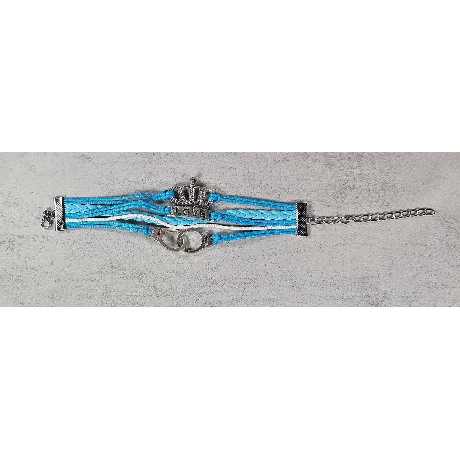 Blue Crown Love Child Bracelet Handcuff Charm Multi Strand