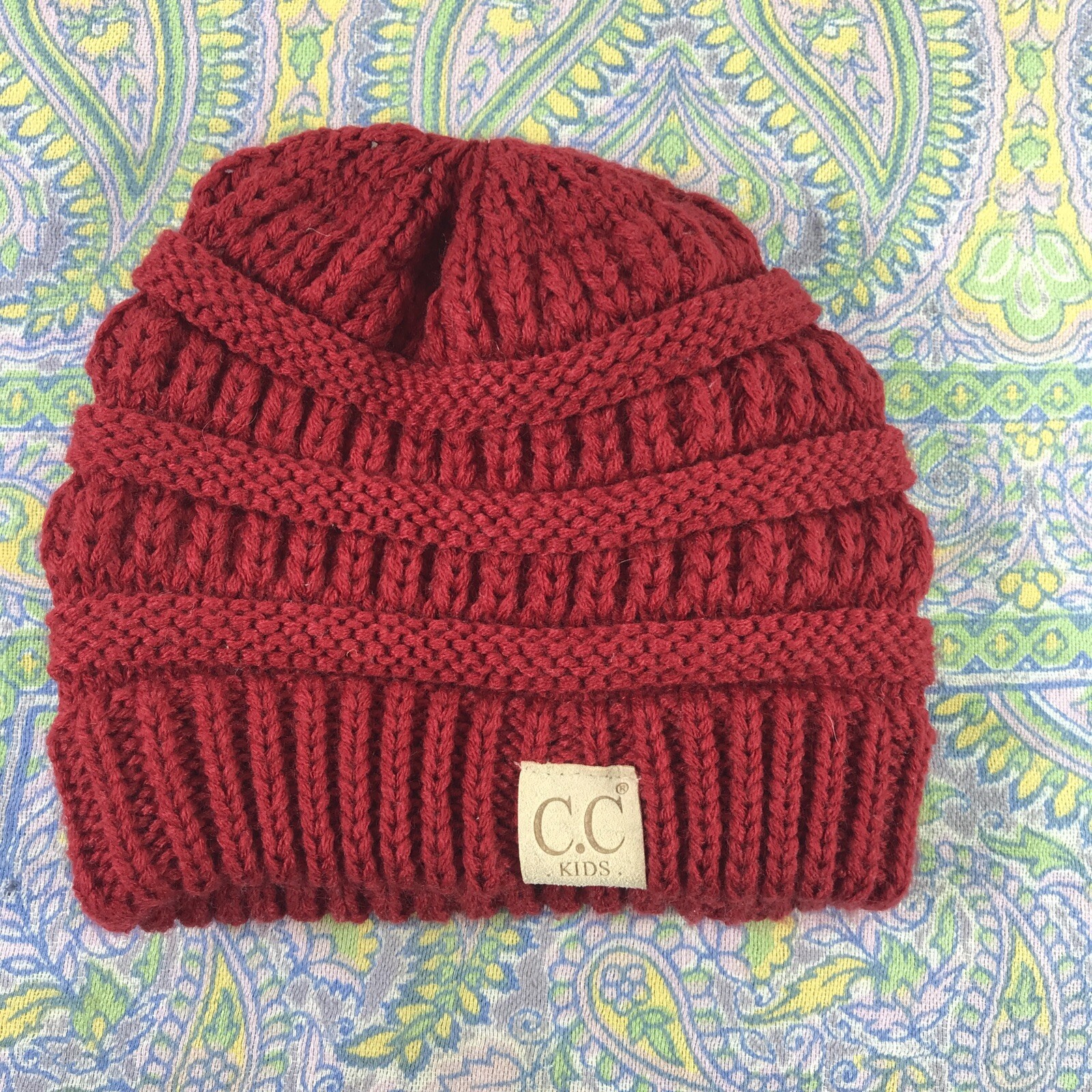 Red CC Kids Beanie Boys Girls Children Knit