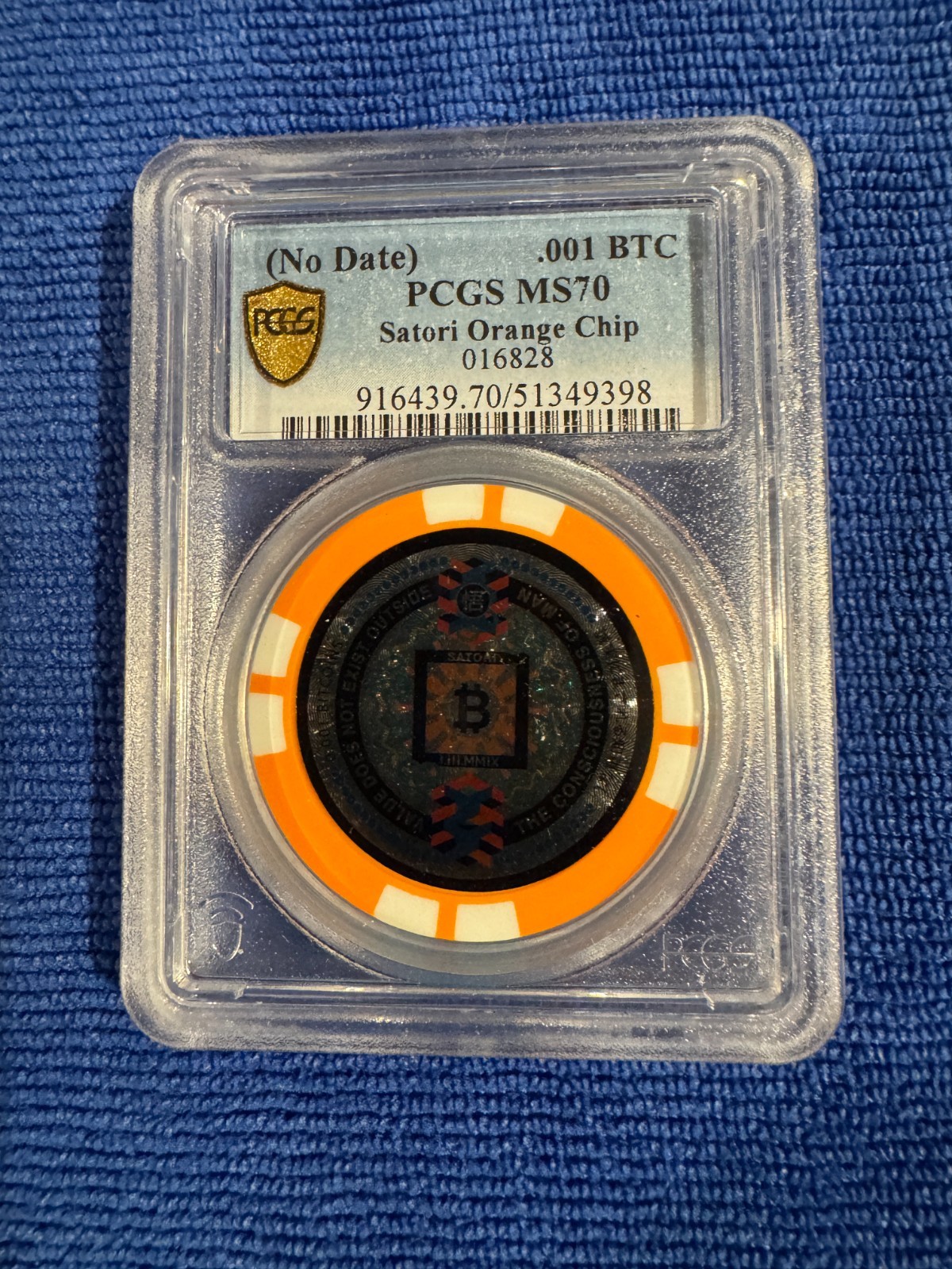Satori Orange Bitcoin Chip .001 BTC - PCGS MS70  Crypto Collectible