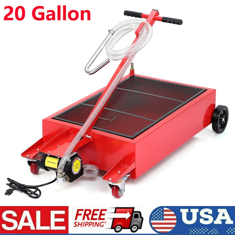 20 Gallon Electric Oil Drain Pan with 110V Pump Hose Low Profile Oil Drain Cart