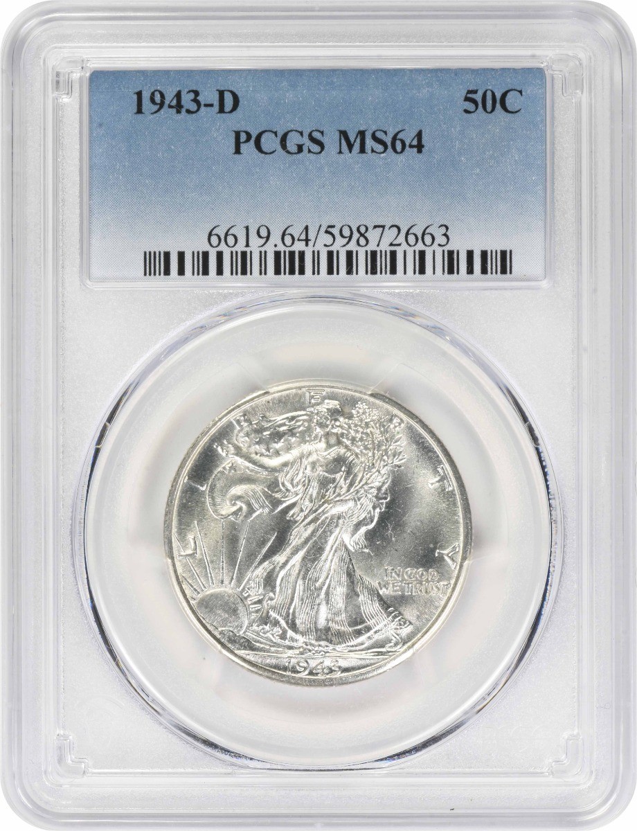 1943-D Walking Liberty Silver Half Dollar MS64 PCGS