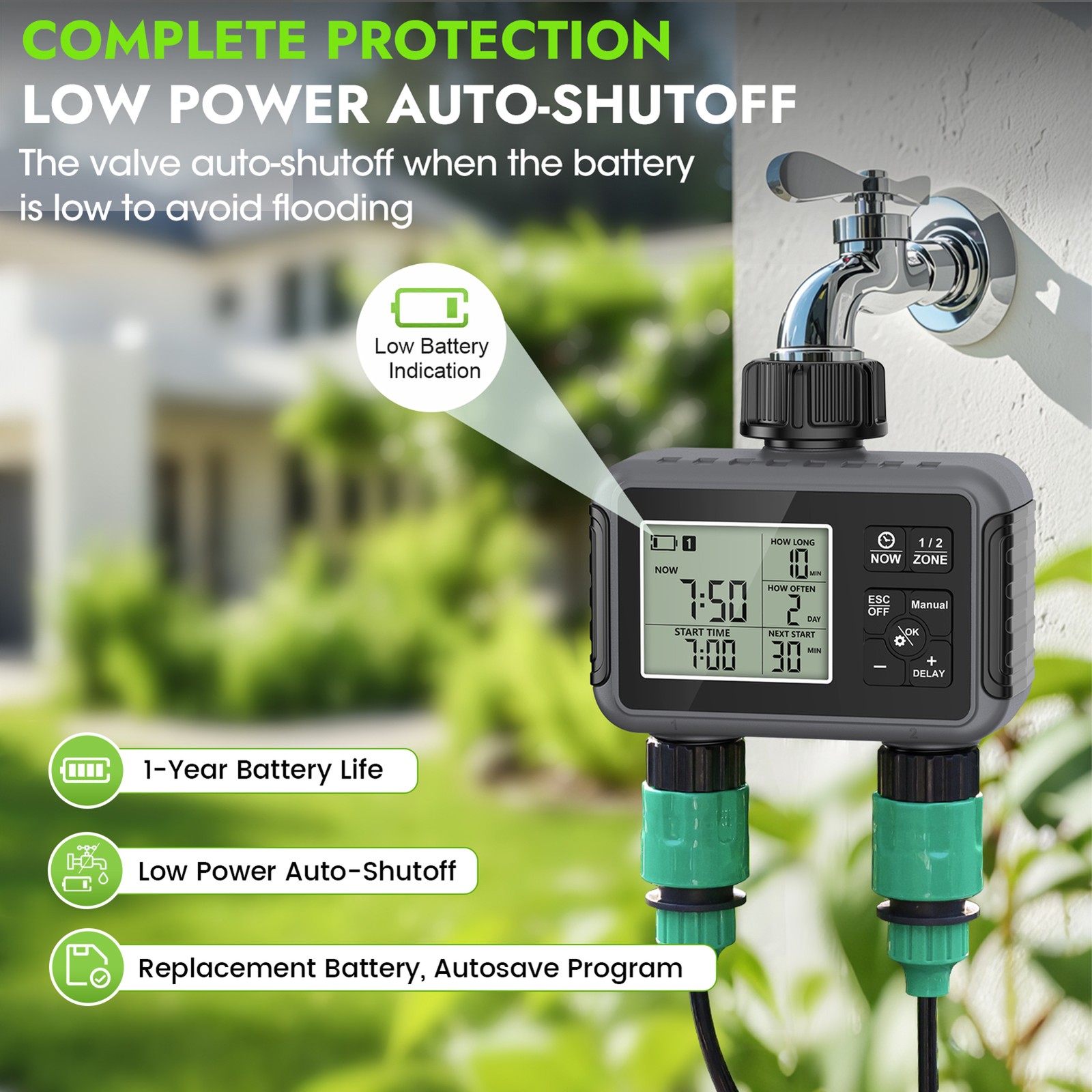 2-Water Timer Garden Irrigation System 2 Outlets Automatic Timing Valves