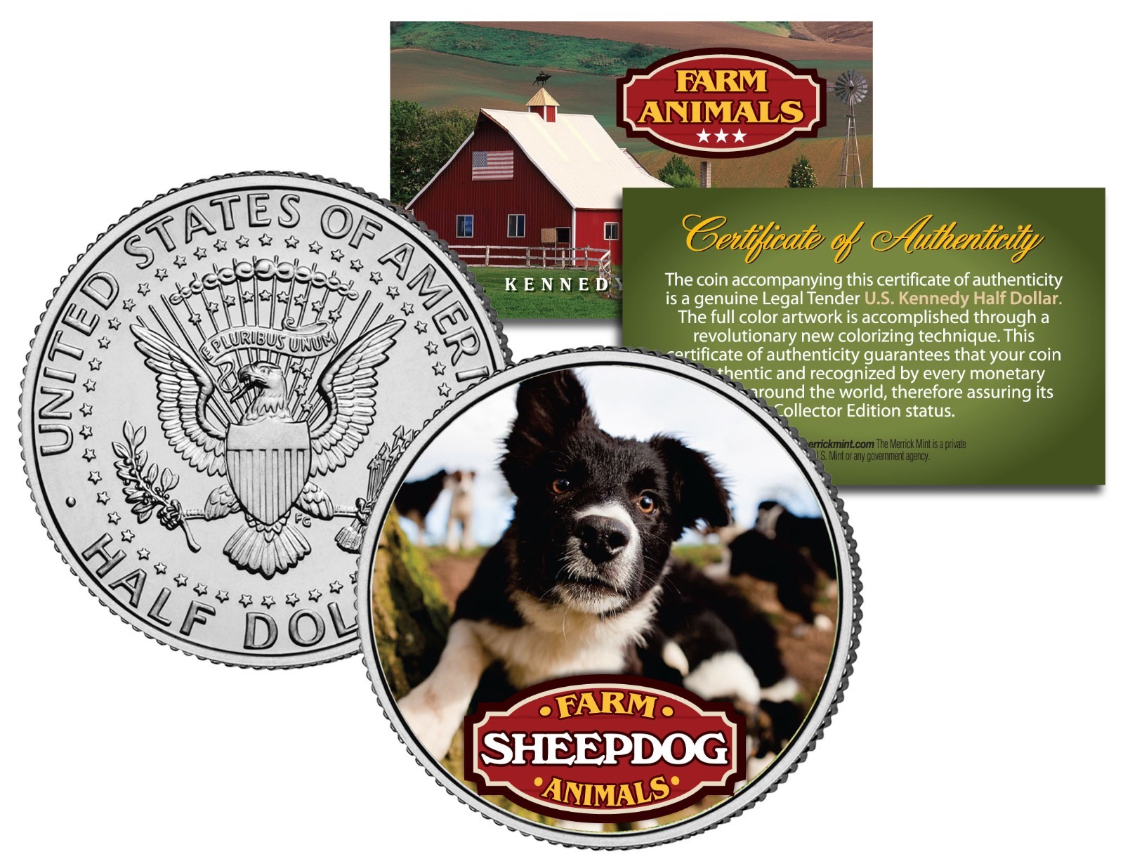 SHEEPDOG Farm Animal Collection Genuine JFK Kennedy Half Dollar U.S. Coin w/ COA