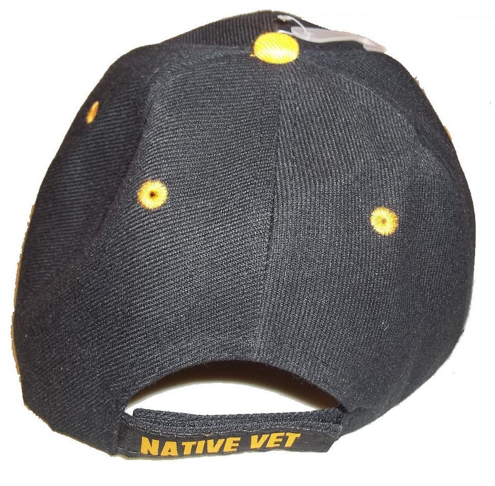 NEW NATIVE VETERAN ADJUSTABLE EMBROIDERED Vet Cap Hat feather Black Military A91