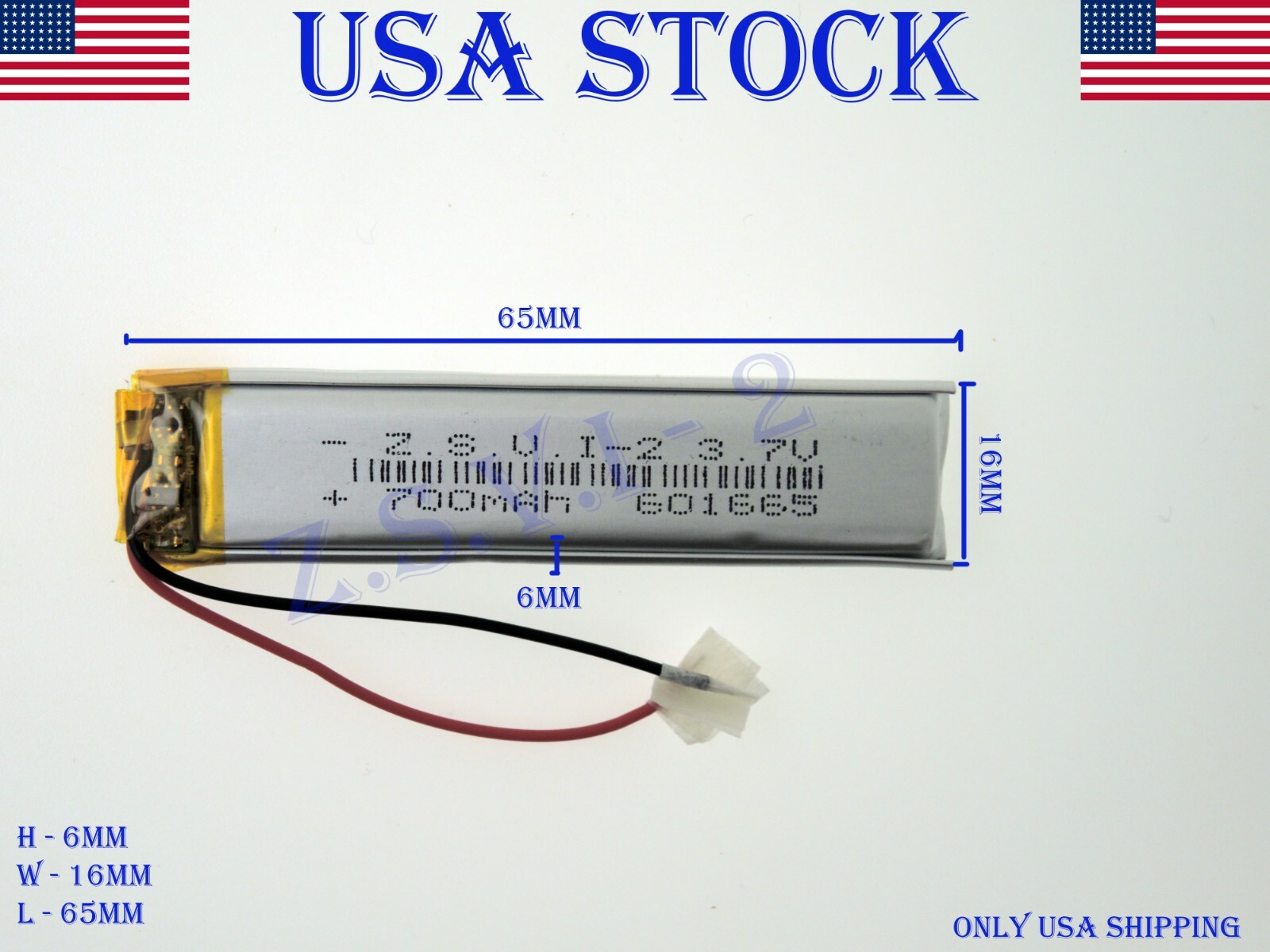 3.7V 700mAh 601665 Lithium Polymer LiPo Rechargeable Battery (USA STOCK)