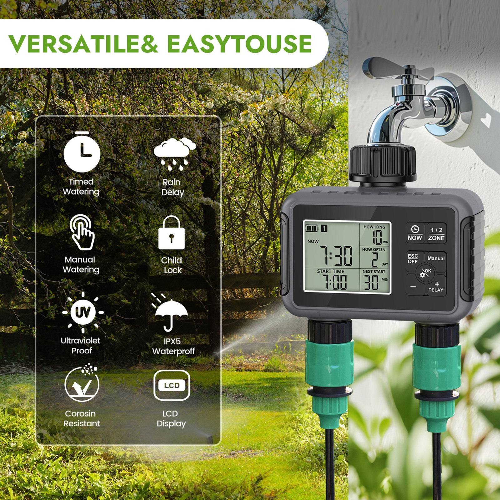 2-Water Timer Garden Irrigation System 2 Outlets Automatic Timing Valves