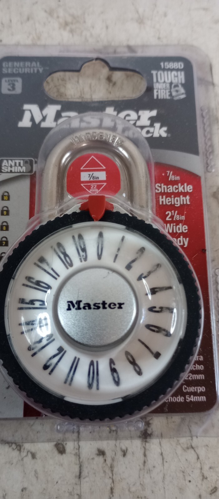MASTER 1588D LARGE MAGNIFIED NUMBER COMBINATION LOCKER PADLOCK SILVER