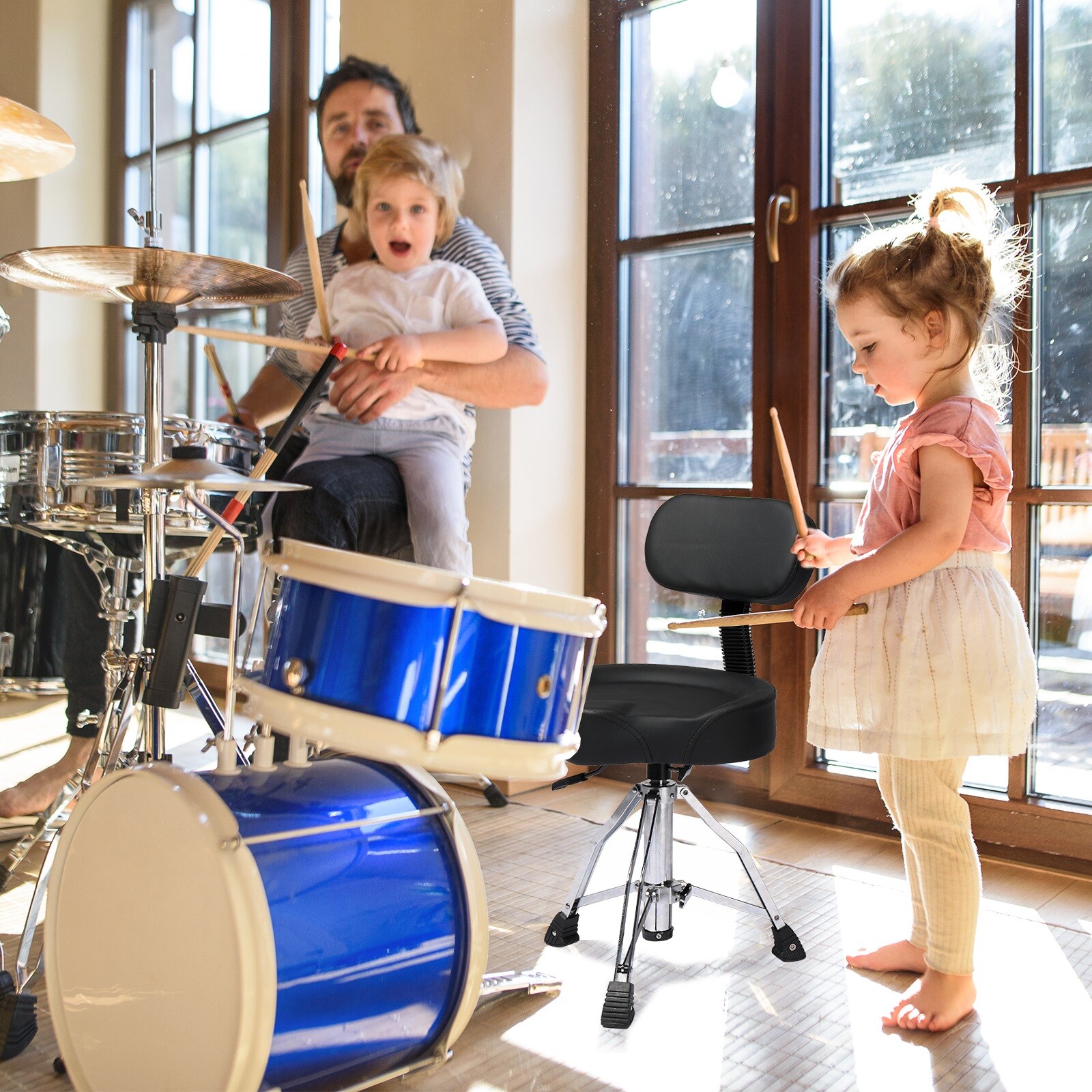 Drum Throne with Backrest Hydraulic Drum Stool Adjustable Height for Drummers