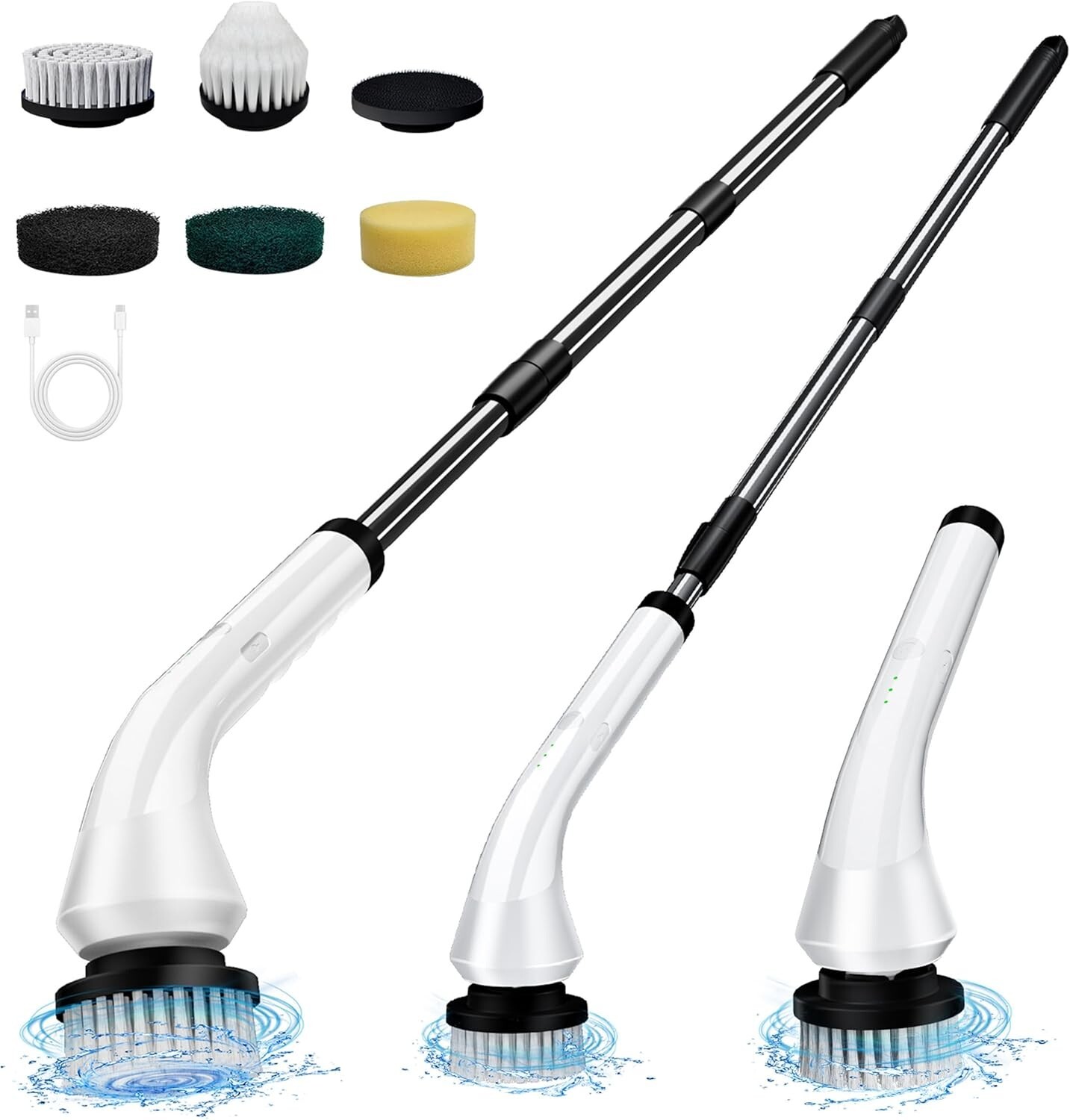 Electric Spin Scrubber with 5 Replaceable Brush Heads, Adjustable Extension Hand