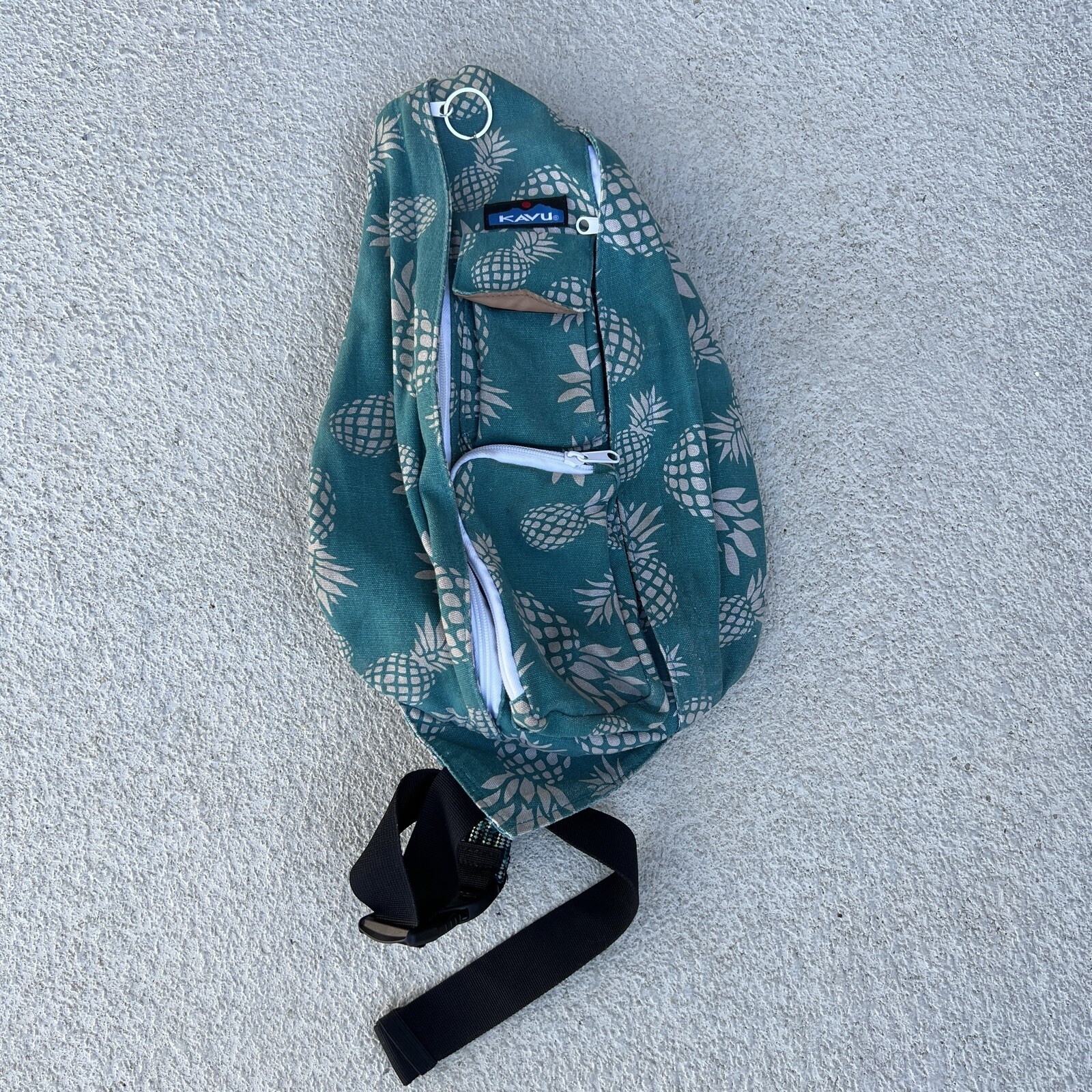 Kavu Mini Rope Sling Bag Backpack Teal With Pineapples