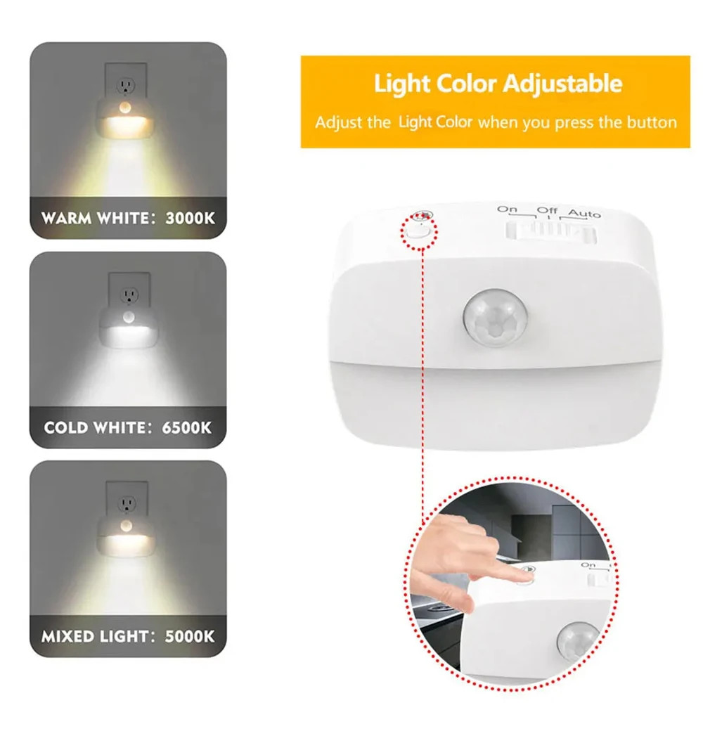 LED Night Light EU Plug In Smart Motion Sensor Light 220V Wall Lamp for Home...