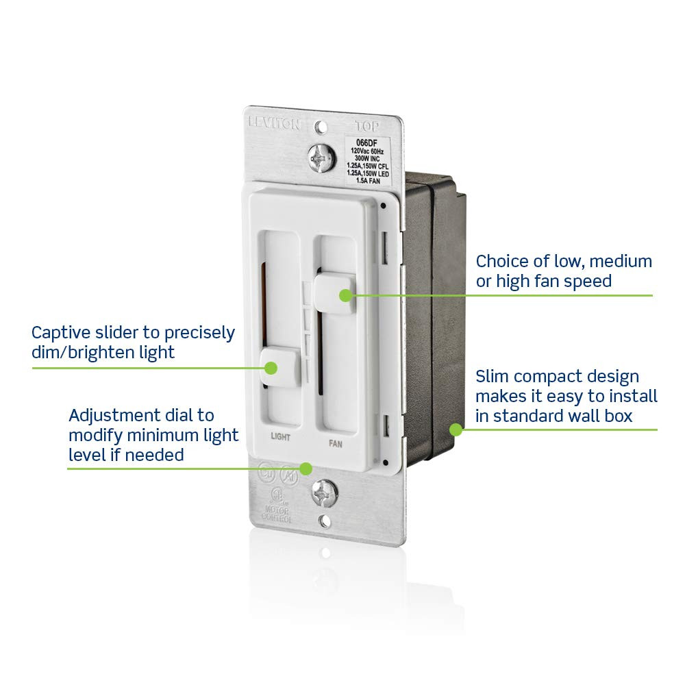 Sureslide Ceiling Fan Control & Dimmer Switch for LED, Halogen, Incandescent