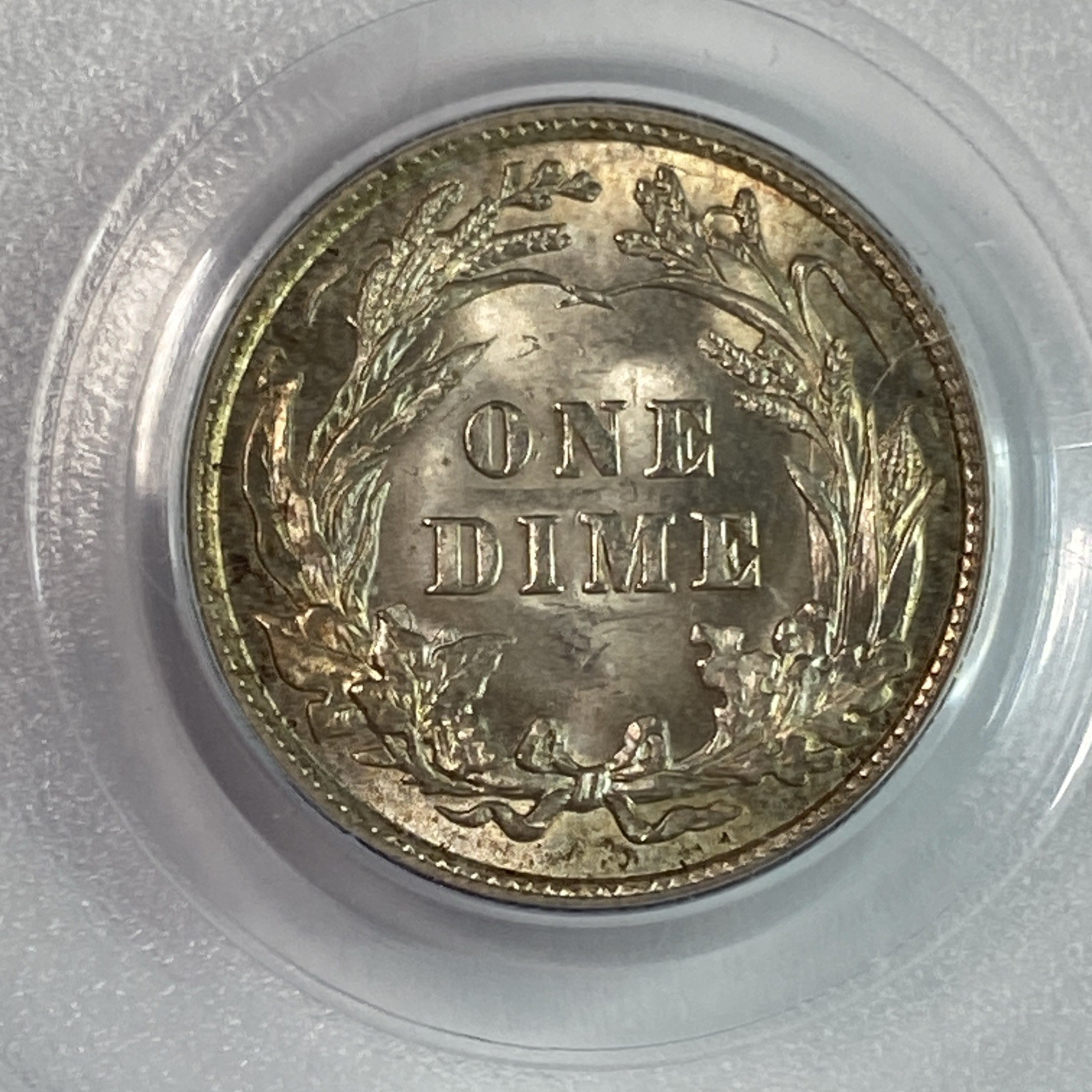 1908 BARBER DIME PCGS MS64 Amazing Toning