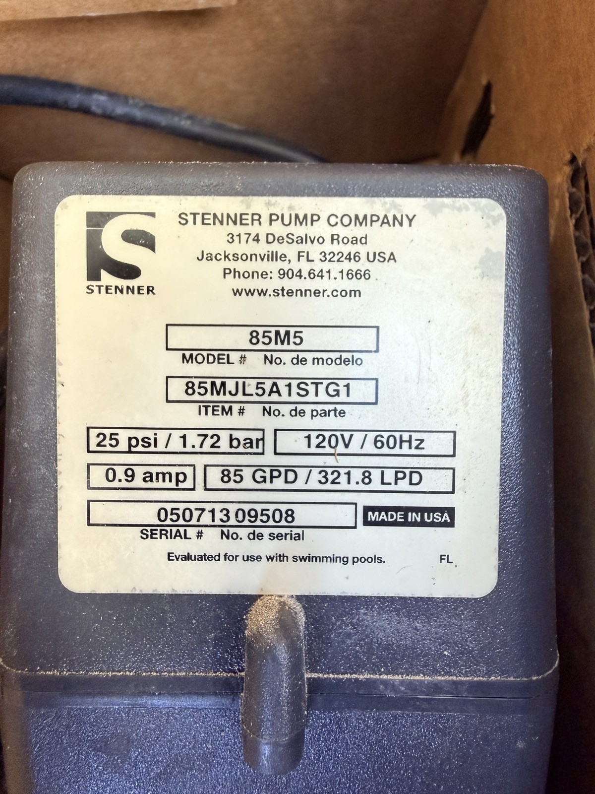 STENNER 85M3 PRESSURE PUMP 25 PSI