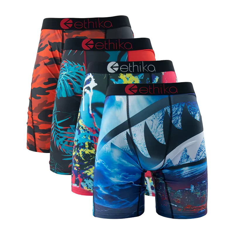 ETHIKA 4Pcs Men Underwear Boxers Breathable Swimming Man Underpants Plus Size Pr