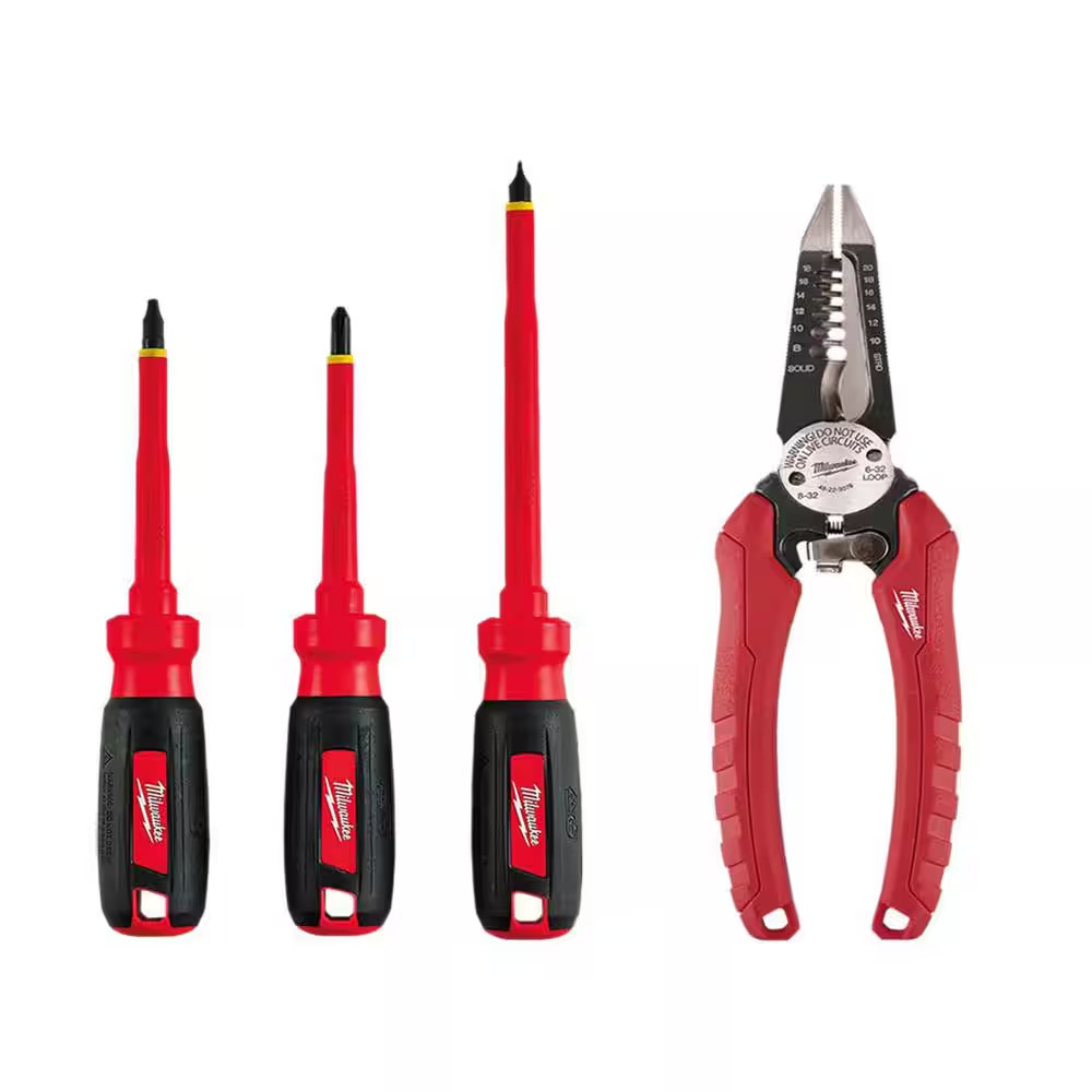 Electrician'S 4-Piece Insulated Hand Tool Set with Screwdrivers and Wire Strippe