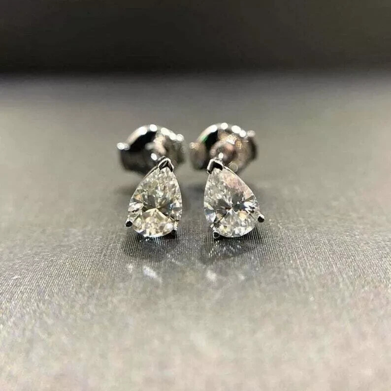 2.00CT Pear Cut Lab Created Diamond Women's Stud Earrings 14K White Gold Plated