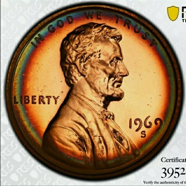 1969 S  PR67  LINCOLN  PENNY CENT *PROOF/RAINBOW TONING. TRUE VIEW