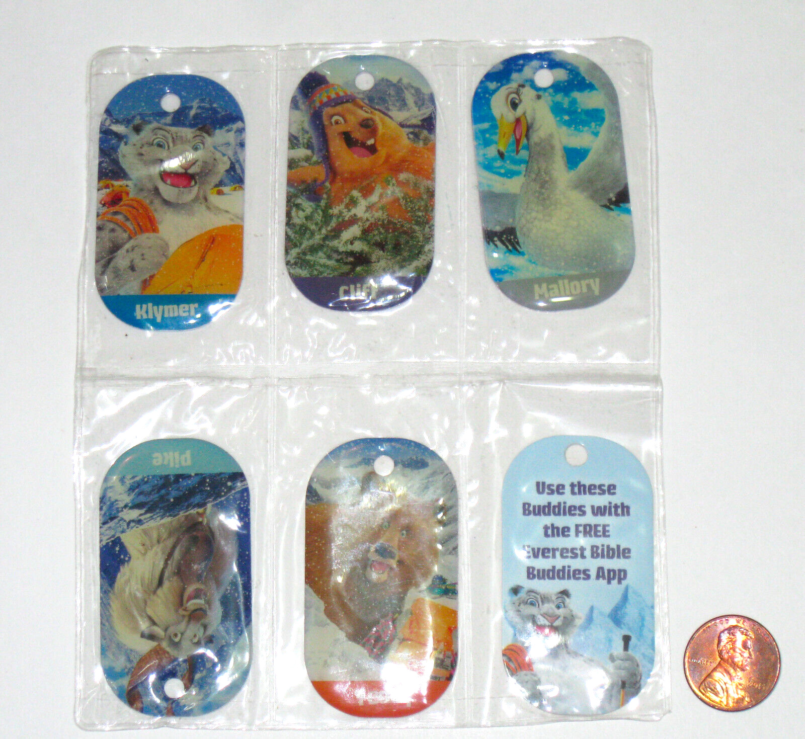 EVEREST BIBLE BUDDIES METAL KEYCHAIN TAGS WITH BIBLE VERSES - SET OF 6 - NIP