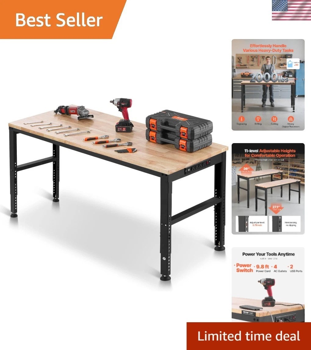 Adjustable Workbench, 2000 lbs Capacity, 61 x 20-inch Heavy Duty Work Bench w...