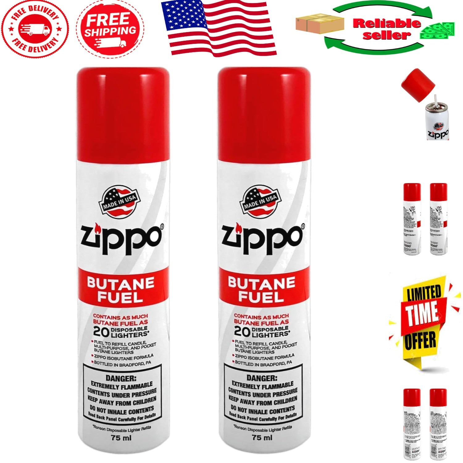 Universal Butane Fuel Refill – 75ml 2-Pack for All Leading Lighters & Torches