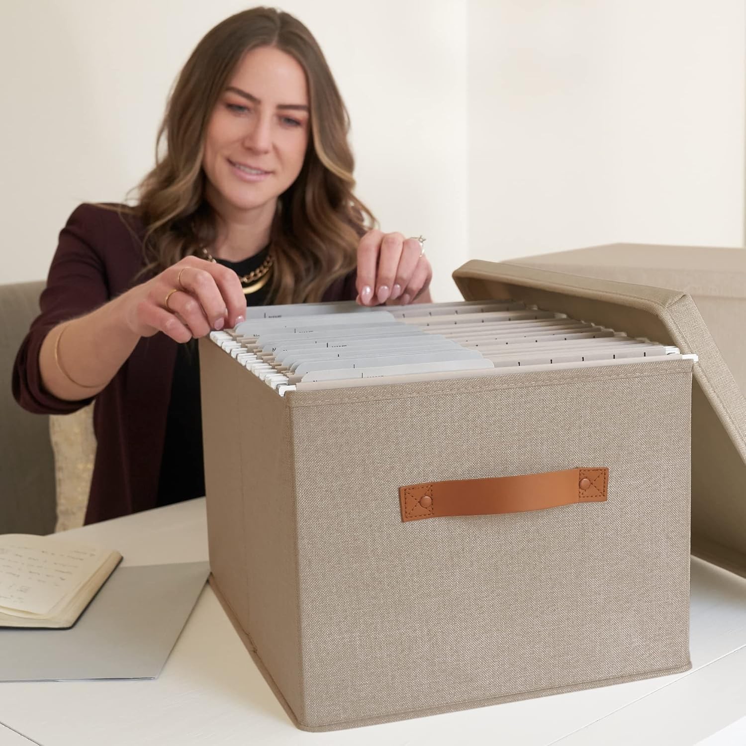 NEW.Decorative Document Storage Box Set (2-Piece) Easy-Slide Lidded Design