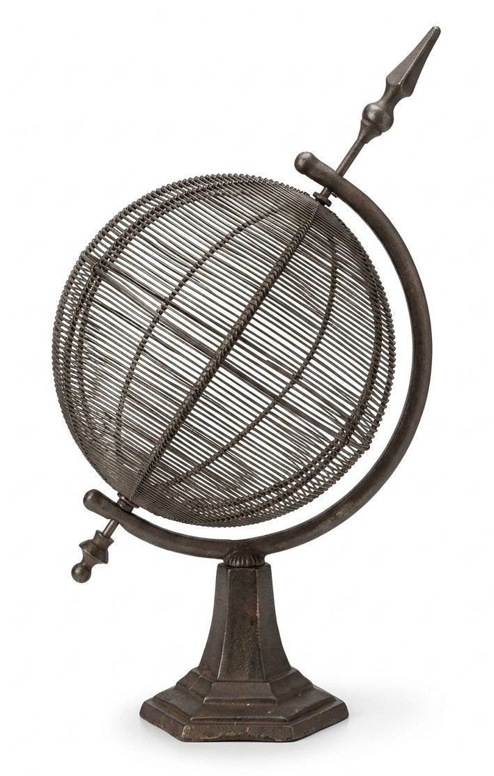 Vintage Armillary Sphere Globe Decor Cast Iron Orb Sculpture Rustic Sun Dial 17”