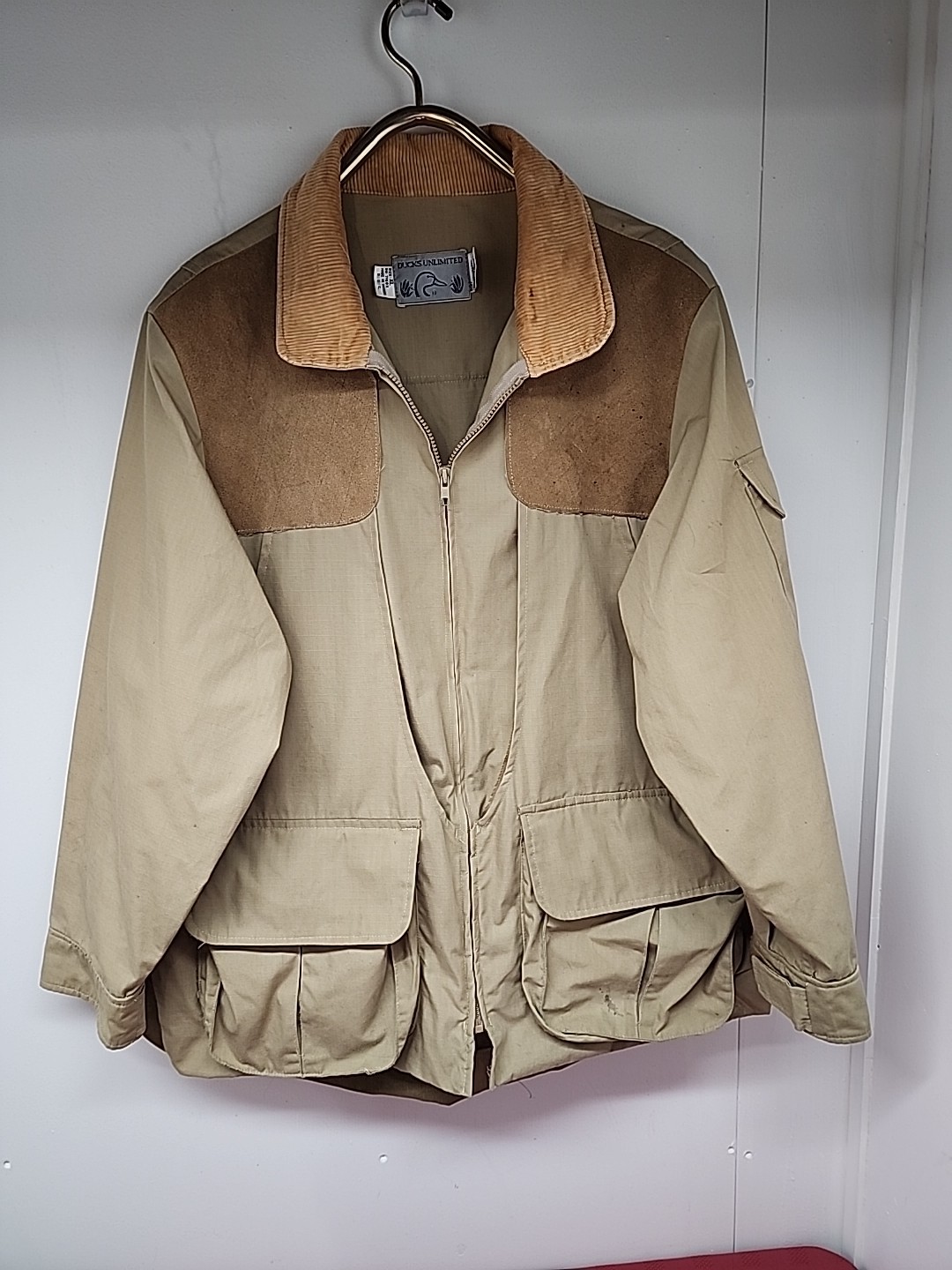 Vintage Ducks Unlimited Bob Allen Hunting/Shooting Jacket Leather Recoil Pads XL