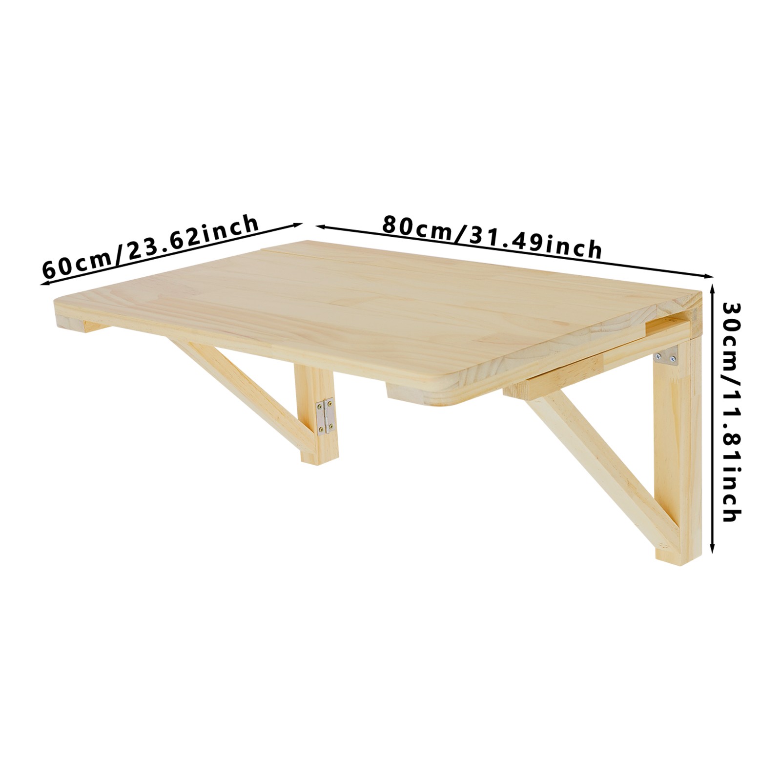 80x60cm Folding Table Wall-mounted Desk Pine Wood Workbench For Balcony, Office