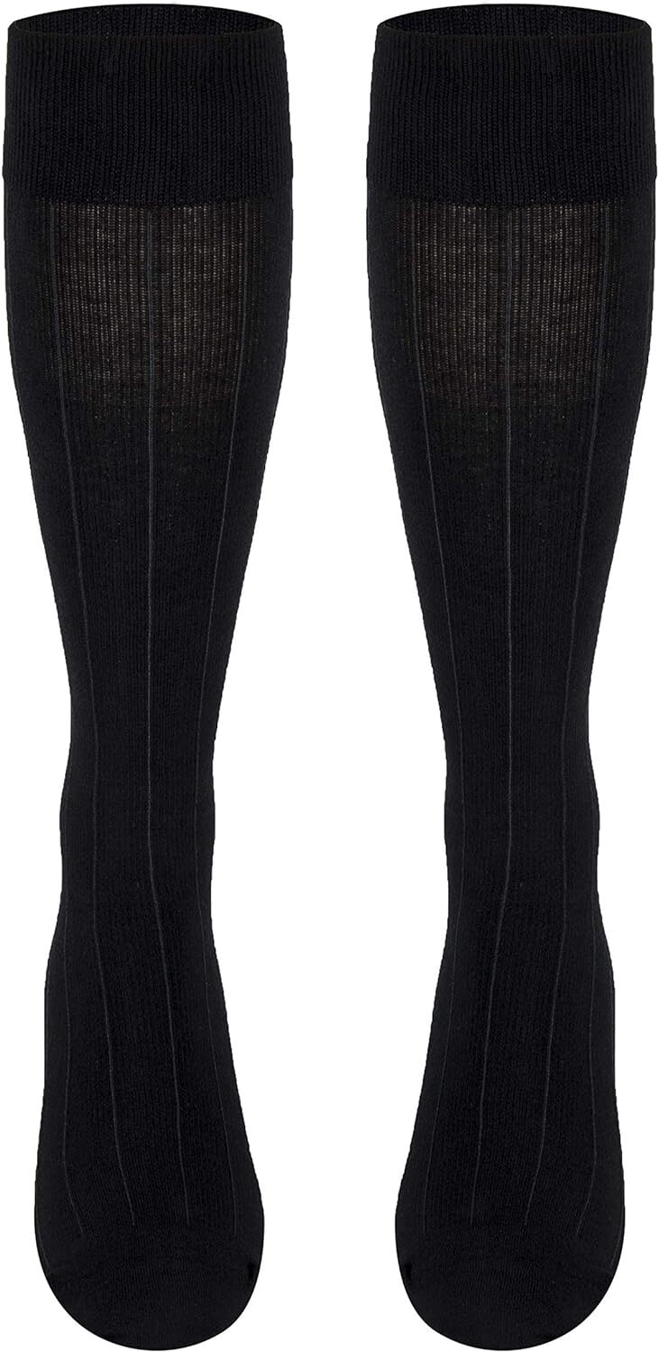 TOUCH Combed Cotton Ribbed Knee High Compression Socks 15-20mmHg (Black) Small
