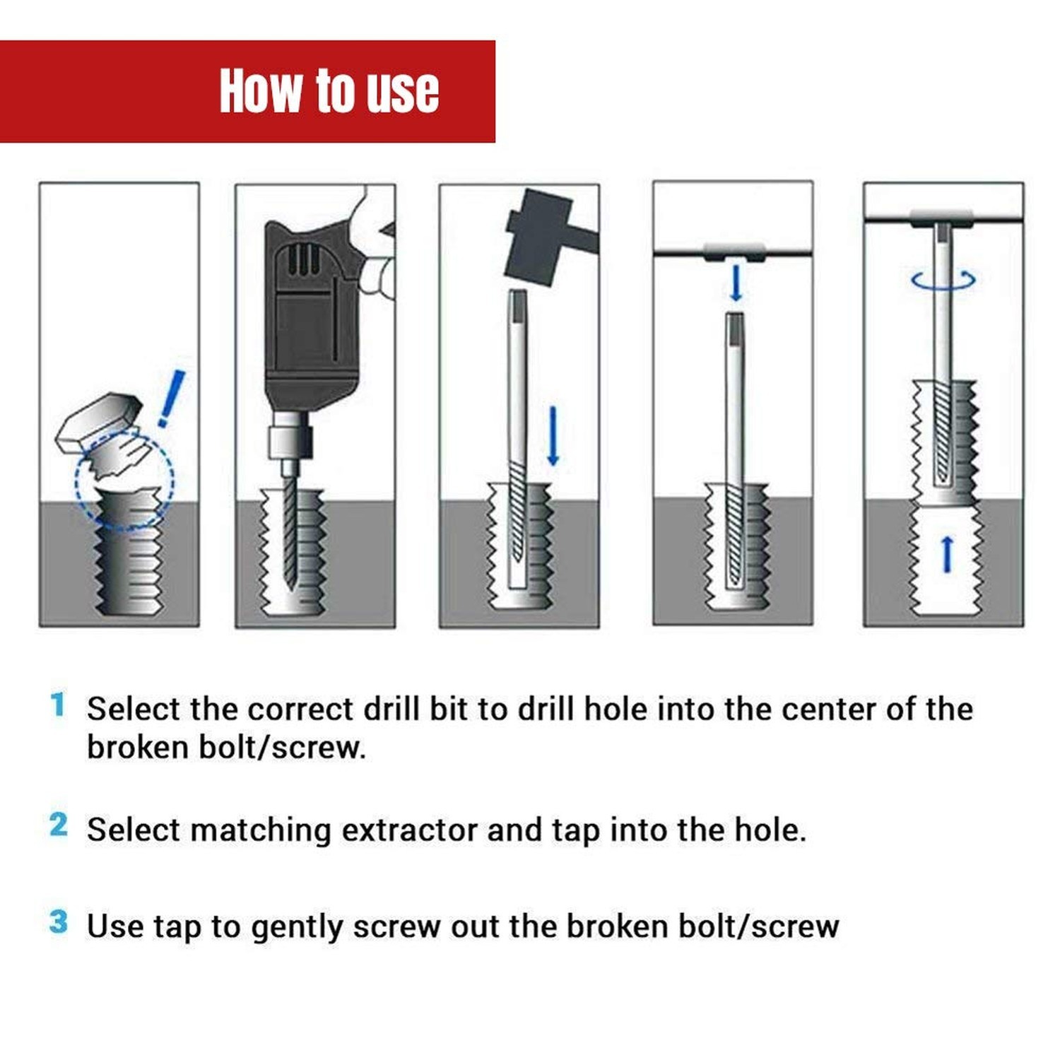 6 PCS Broken stud extractor kit Damaged Screw Extractor Set with 1/4 Quick Ch...