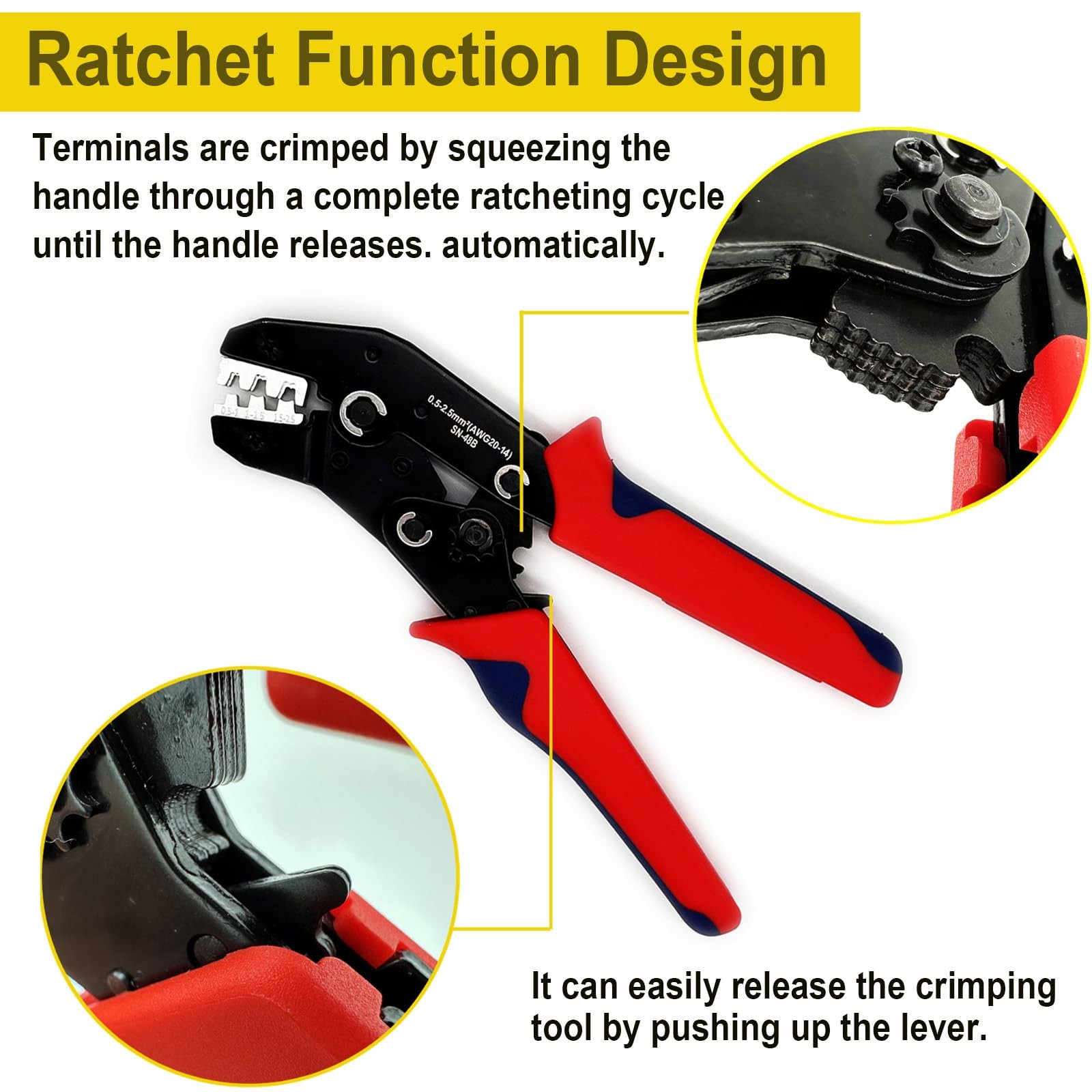 Twippo Crimping Tool with Ratchet, Ratcheting Wire Crimper for Open Red