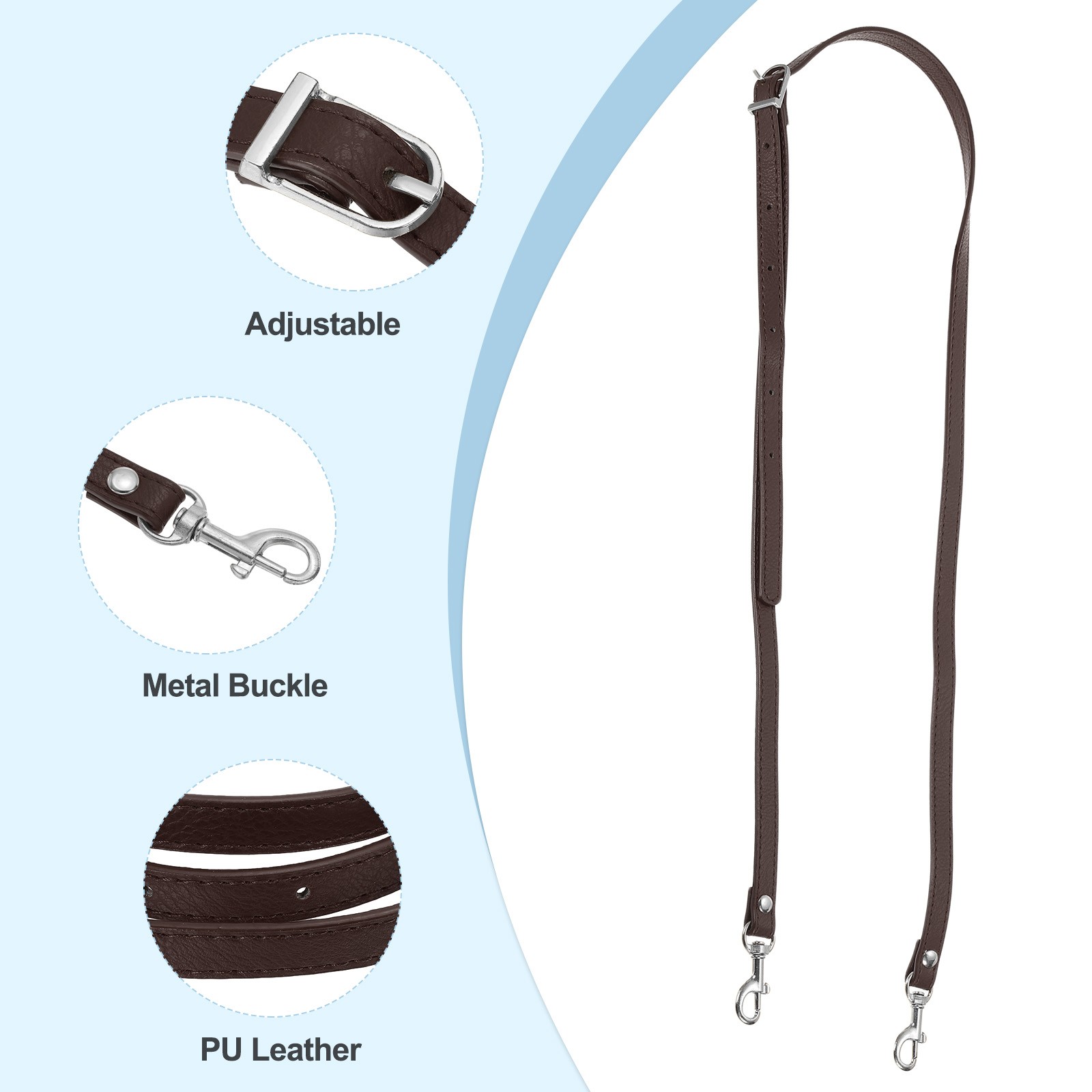 47 Inch Adjustable PU Leather Purse Strap with Silver Hardware Drak Brown