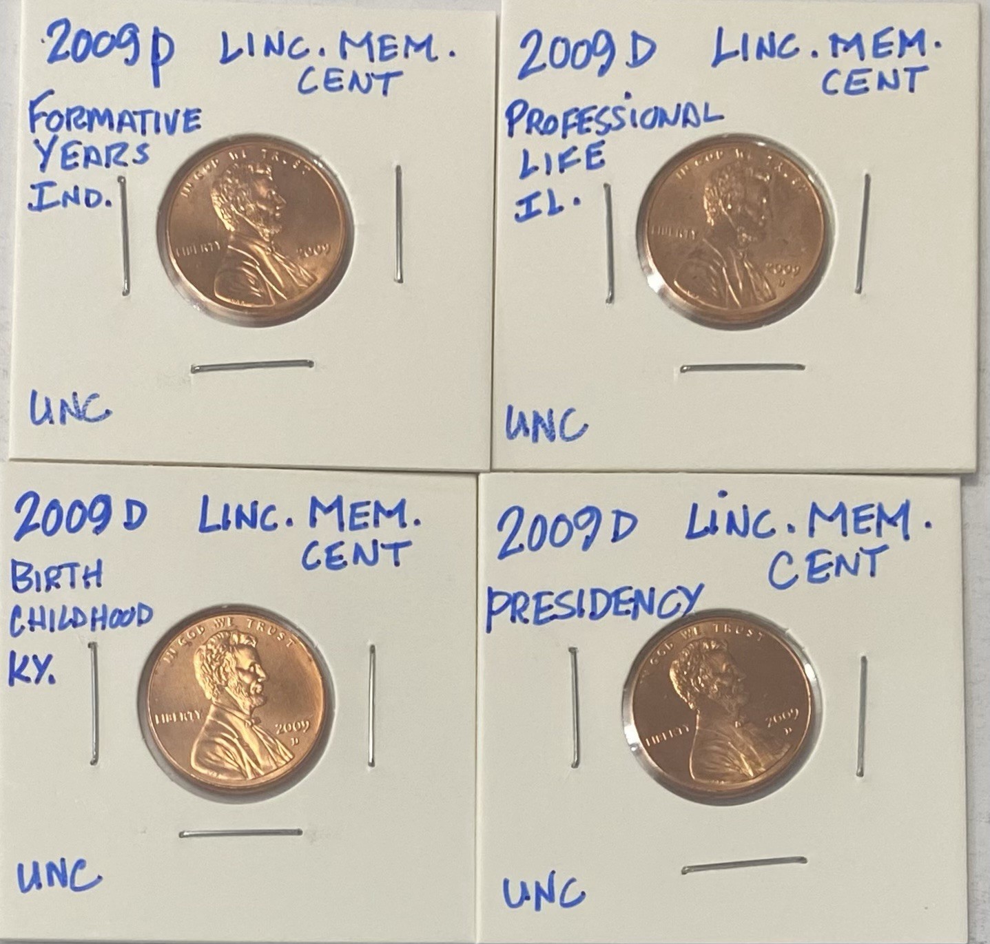 LOT of (4) 2009 Lincoln Bicentennial Series Pennies, P & D Mints - UNC