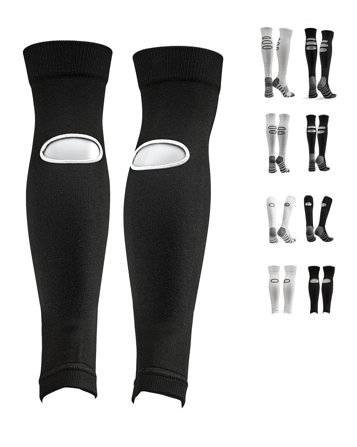 GRASSENGINE Pre Cut Soccer Sleeve Sock Men Women - Breathable Large, Black
