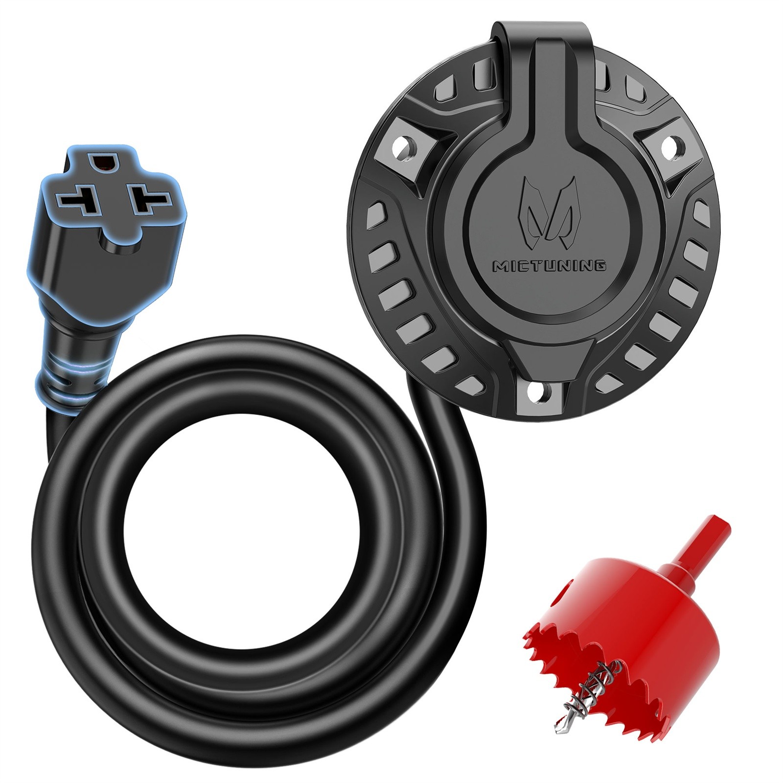 15A 125V AC Port Plug, 12AWG RV Shore Power Inlet Socket  w/18'' Extension Cord