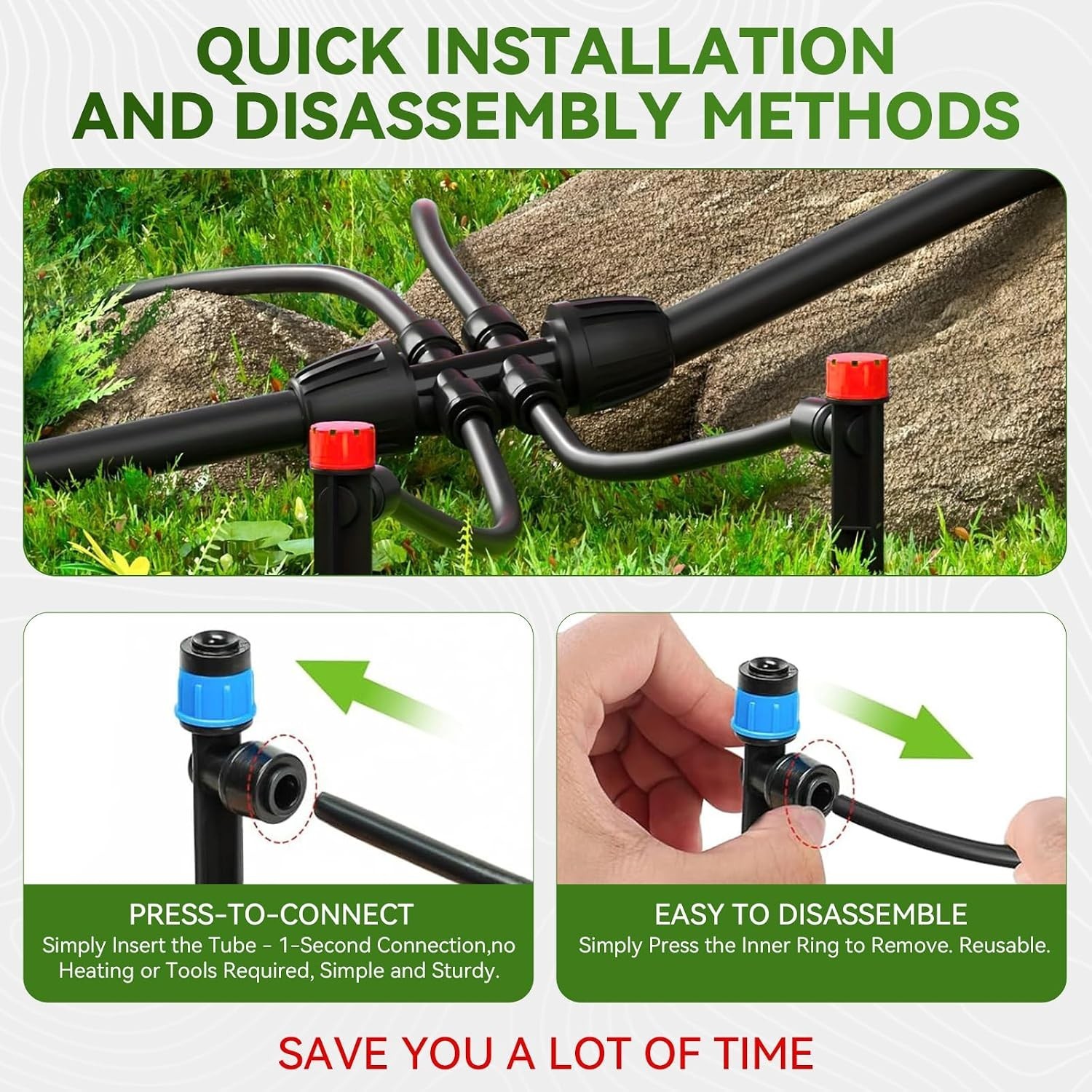 Adjustable Drip Irrigation System: 106FT Quick Connect Garden Watering Solution