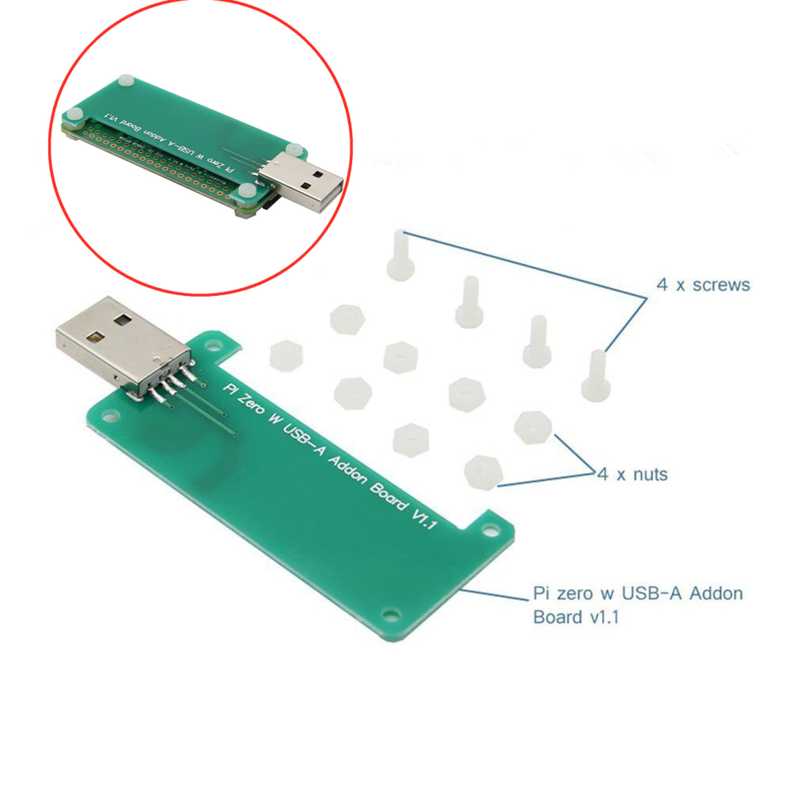 USB Type-A Add-on Board Connector Transmitter for Raspberry Pi Zero/ 0 Wireless