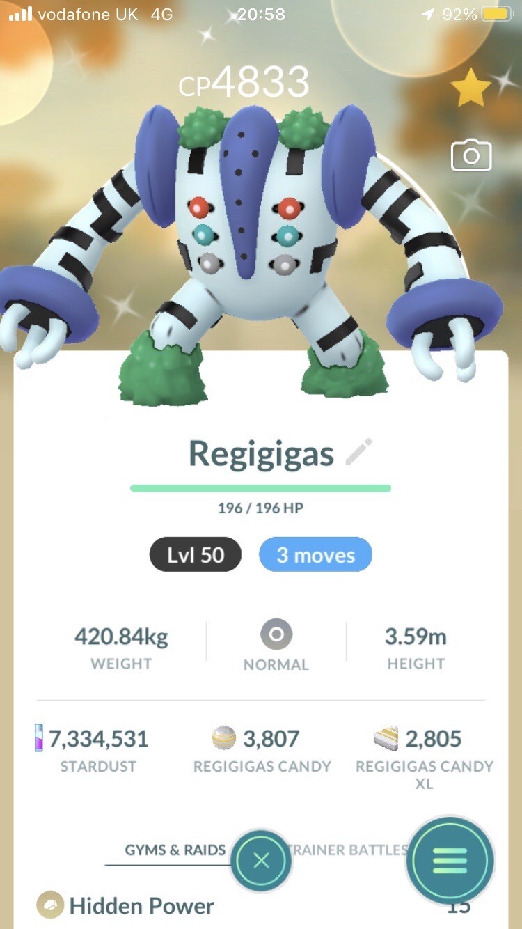 Pokémon Trade Go Level 50- Shiny Regigigas With 3 Moves For PvP Master League