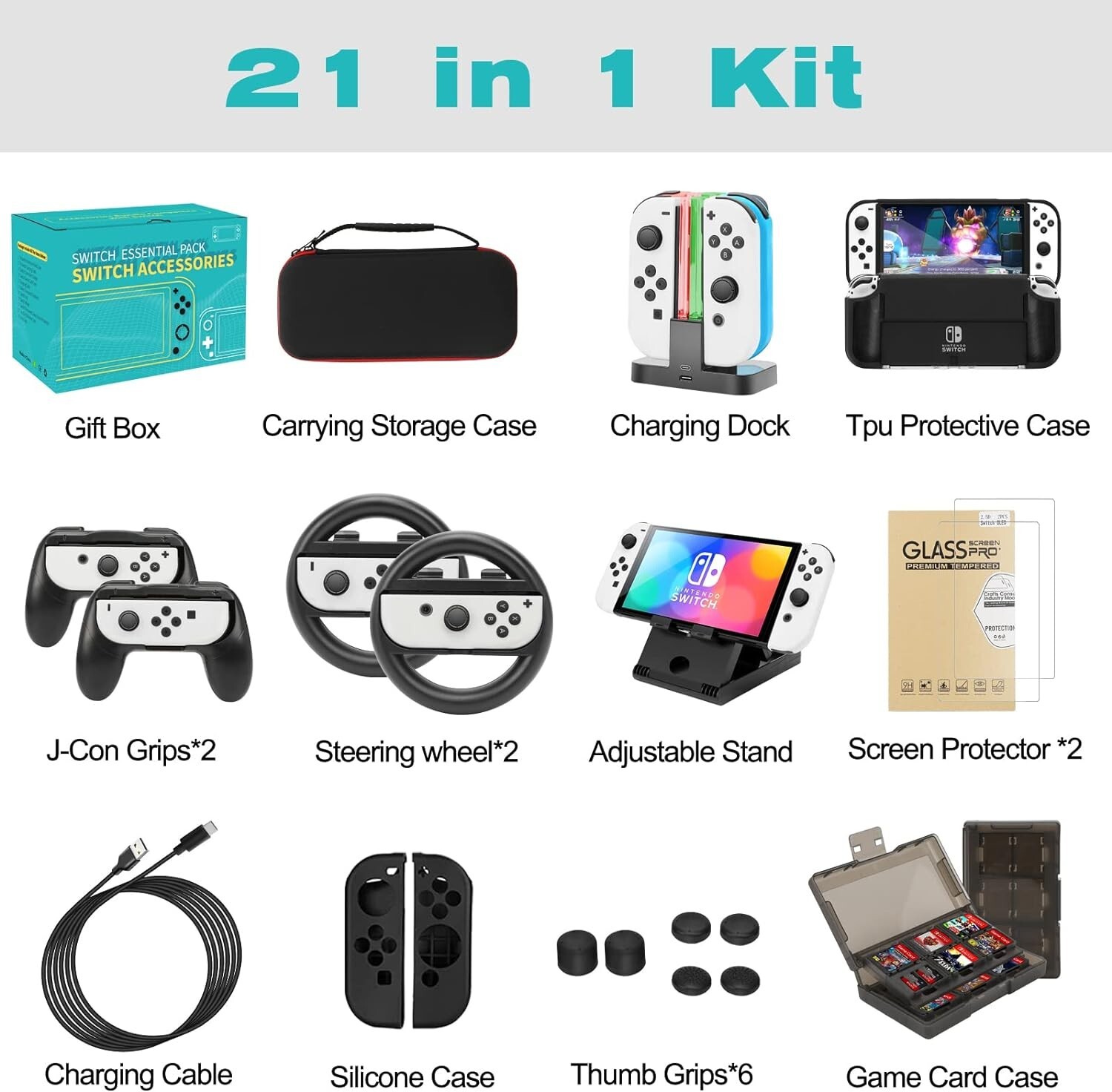 Accessories Kit for Nintendo Switch OLED Games Bundle Carrying Case Screen NEW